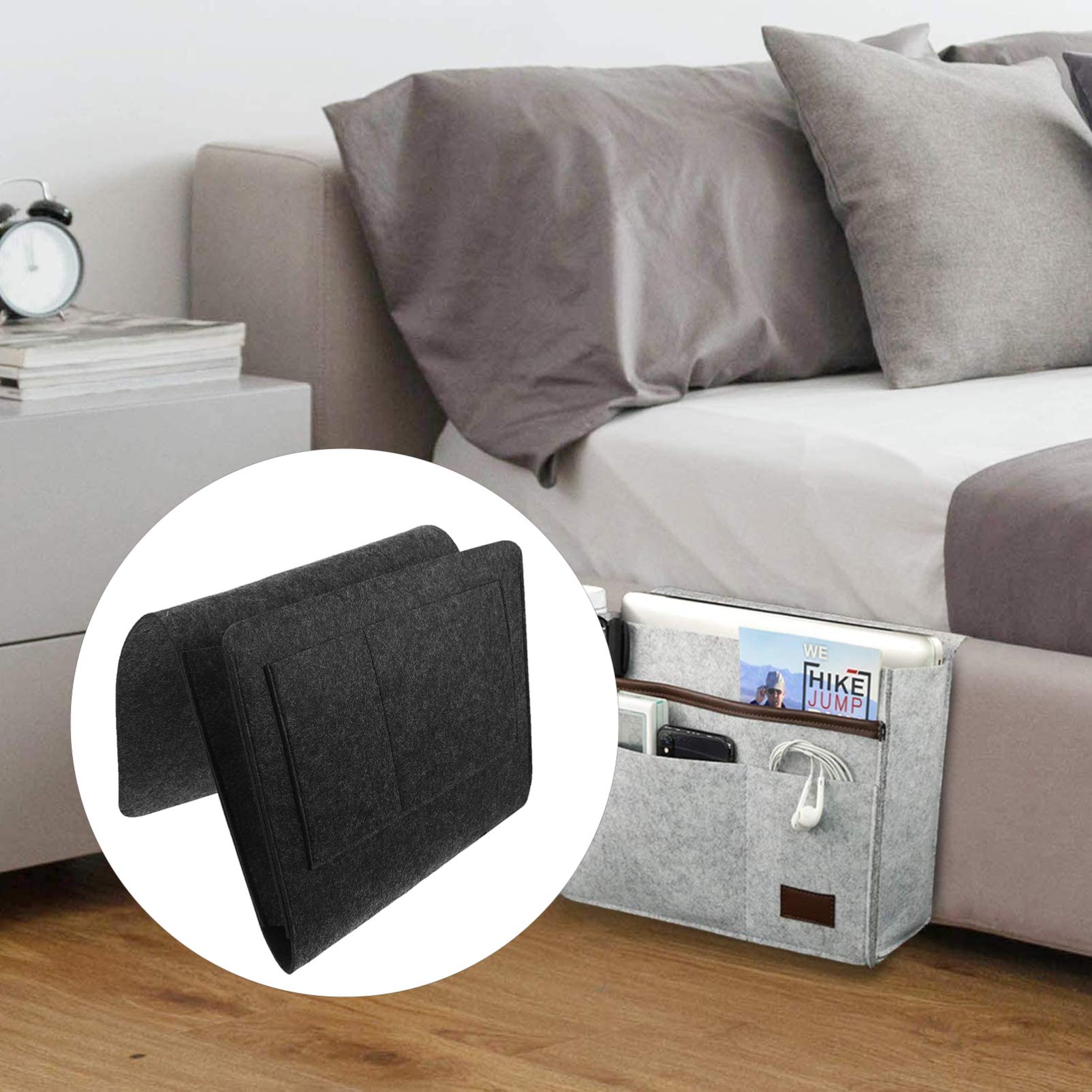 Hemoton Felt Bedside Hanging Organizer Bag - Dormitory & Bedroom Storage Solution for Laptop, Books, and Essentials - Perfect for Sofa, Desktop, and Armrest Organization