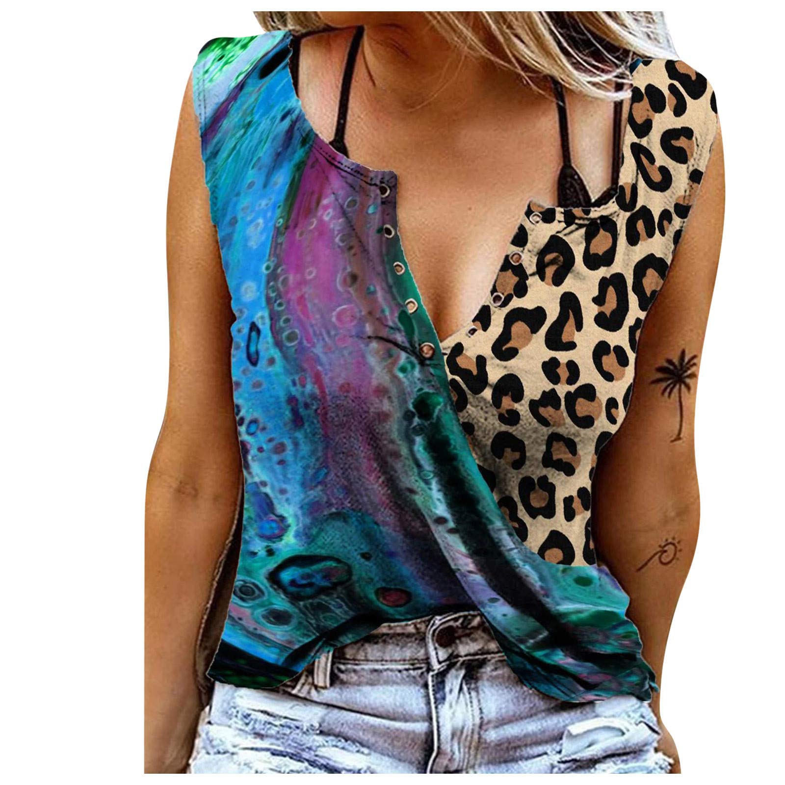 Women's Casual Summer V-Neck Printed Sleeveless Blouse - Breathable Pullover Top (Purple, Size S) | Perfect for Beach Outings, Office Wear & Weekend Brunch