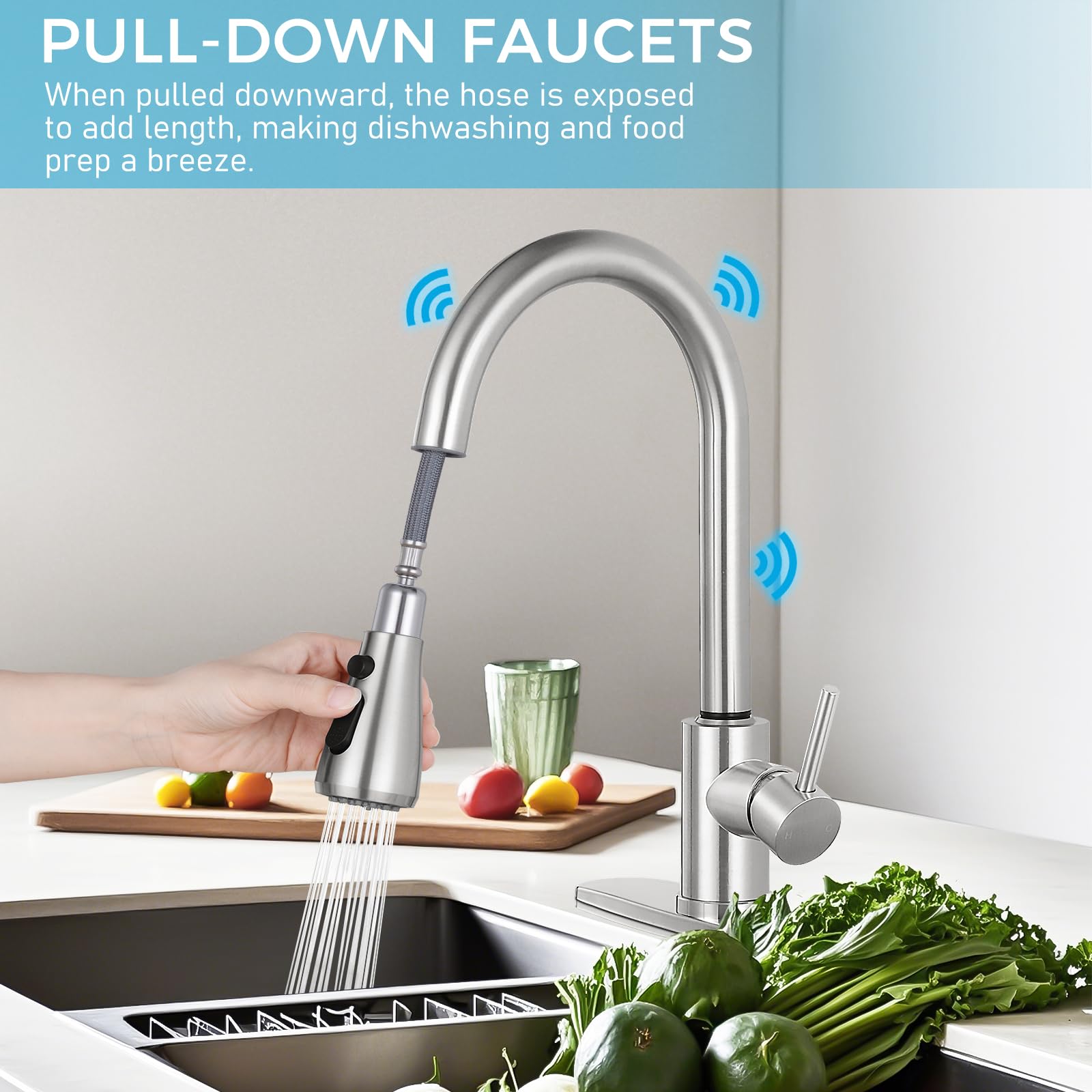 Smart Touch Kitchen Faucet with Pull-Down Sprayer - Stainless Steel High Arc for Home & RV