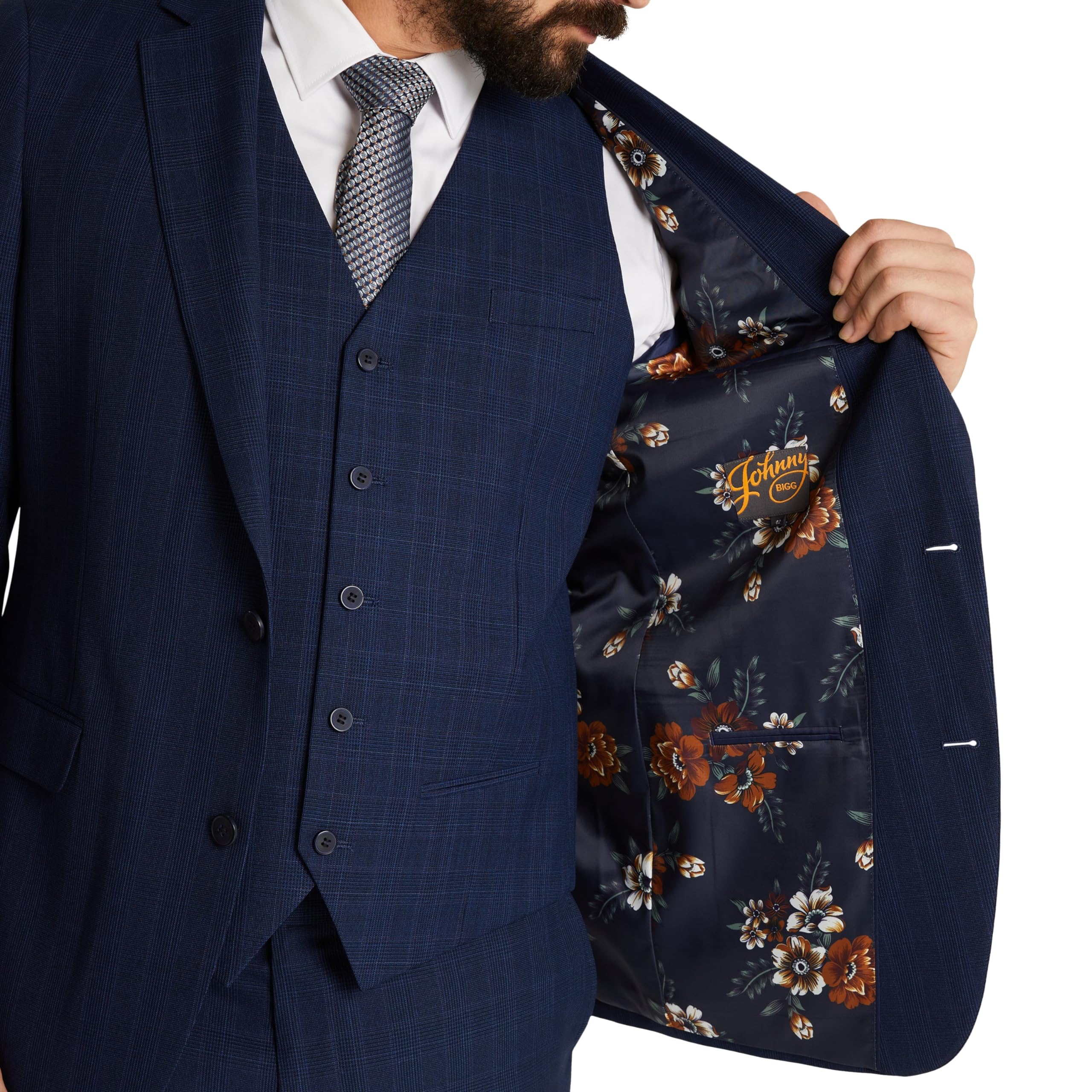 Johnny Bigg Saylor Men's Check Suit Jacket - Navy Notch Lapel Blazer | Formal & Business Attire for Weddings, Office & Special Events