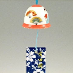 Authentic Arita Yaki Japanese Wind Bell - Handcrafted Ceramic Furin with Folding Fan & Geisha Design | Japanese Wind Chime for Garden, Patio & Home Decor