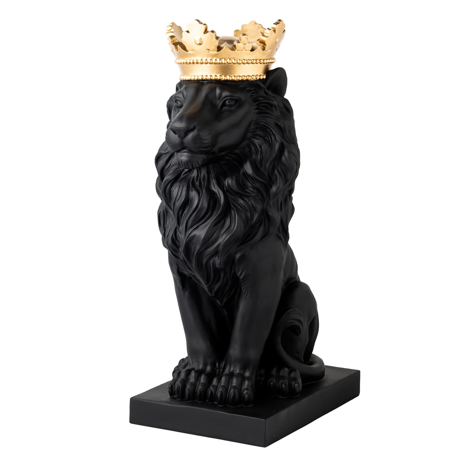 Premium Lion Statue Outdoor Decor - Gold Crown Black Standing Lion Sculpture for Home, Office & Garden Decor - 9.06 x 5.79 x 14.57 Inch - Perfect for Bookshelf, Desk Display & Gift Giving