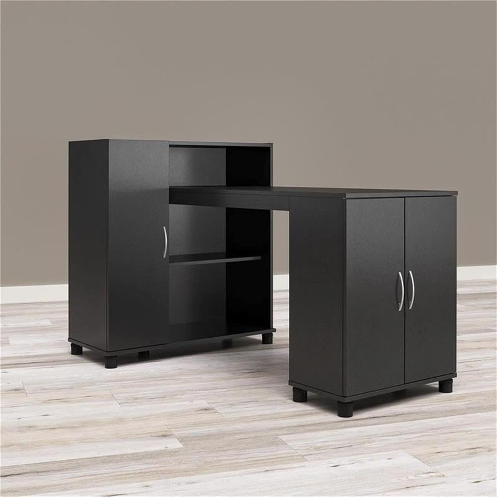 Pemberly Row Transitional Wood Hobby and Craft Desk with Storage Cabinet in Black - Perfect for DIY Projects, Home Office & Craft Room Organization
