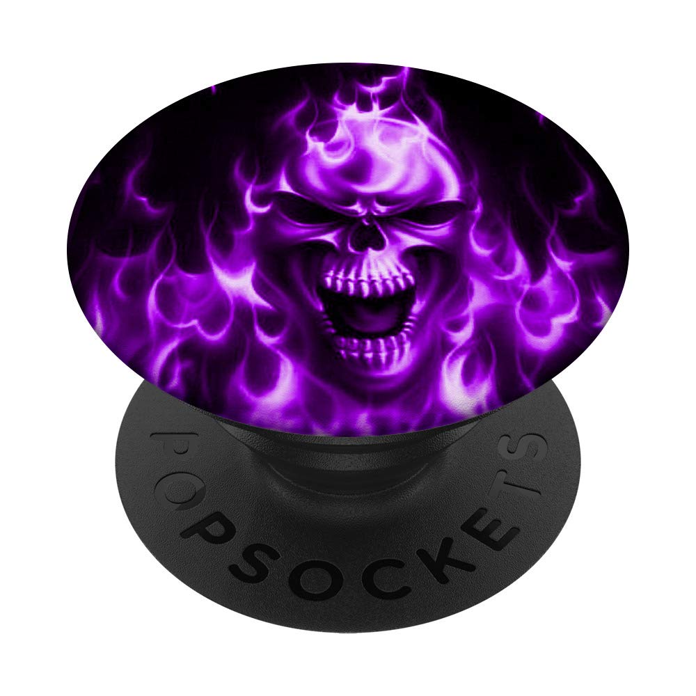 Purple Flame Screaming Skull PopSocket: Swappable Grip for Phones & Tablets - Perfect for Horror Fans and Halloween Accessories