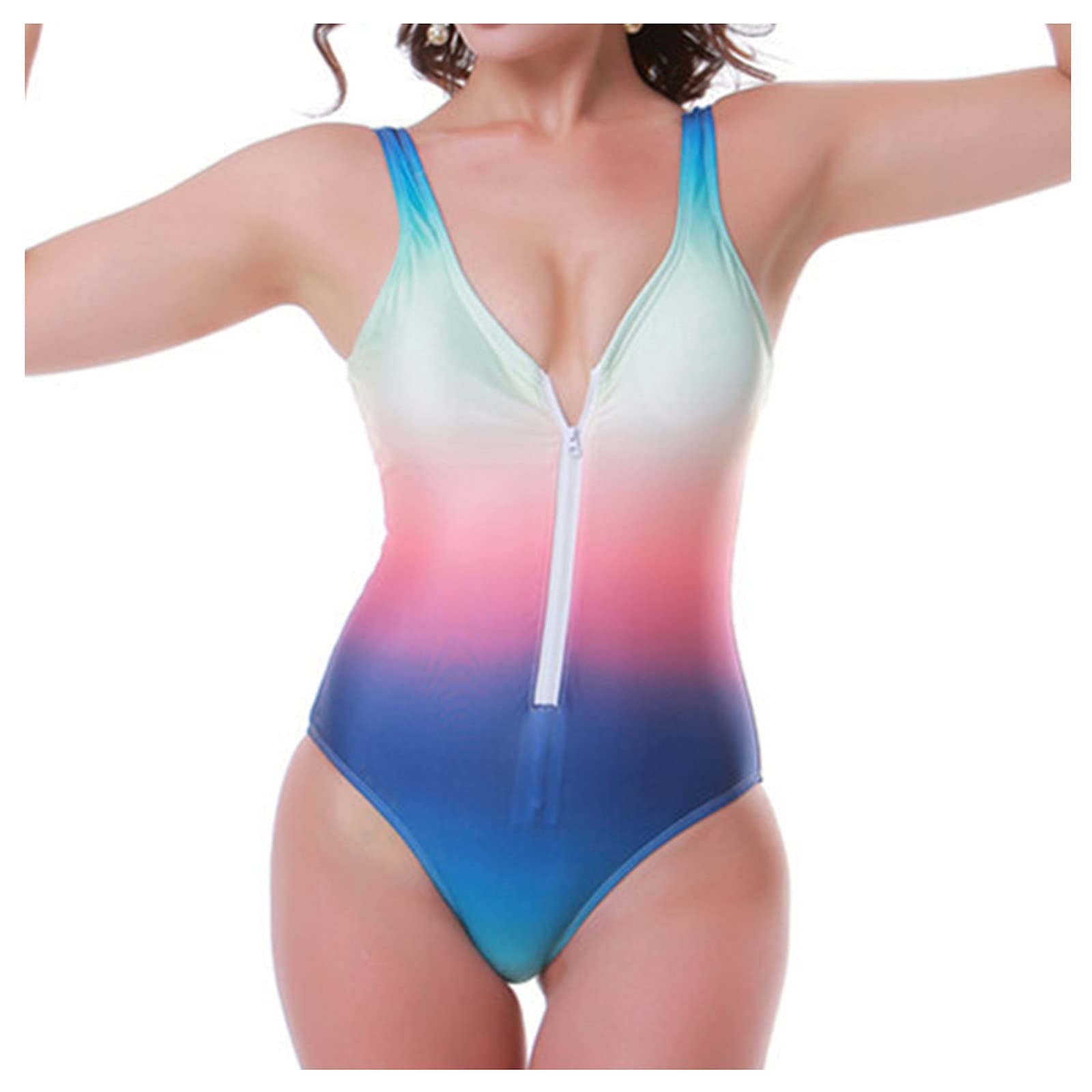 Women's One-Piece Swimsuit - Color Gradient Zipper Back Bikini Bathing Suit | Beachwear, Pool Party, Summer Vacation Swimwear