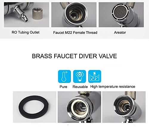 Brass Faucet Sprayer Attachment - Sink Faucet to Hose Adapter with M22 Female Thread & Dual 3/8