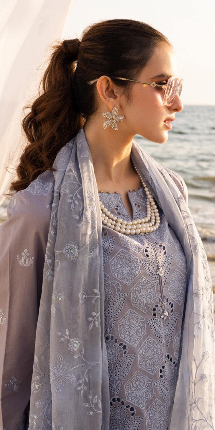 Elegant Chikankari Embroidered Lawn Suit in Purple - Perfect for Weddings, Parties & Festive Occasions