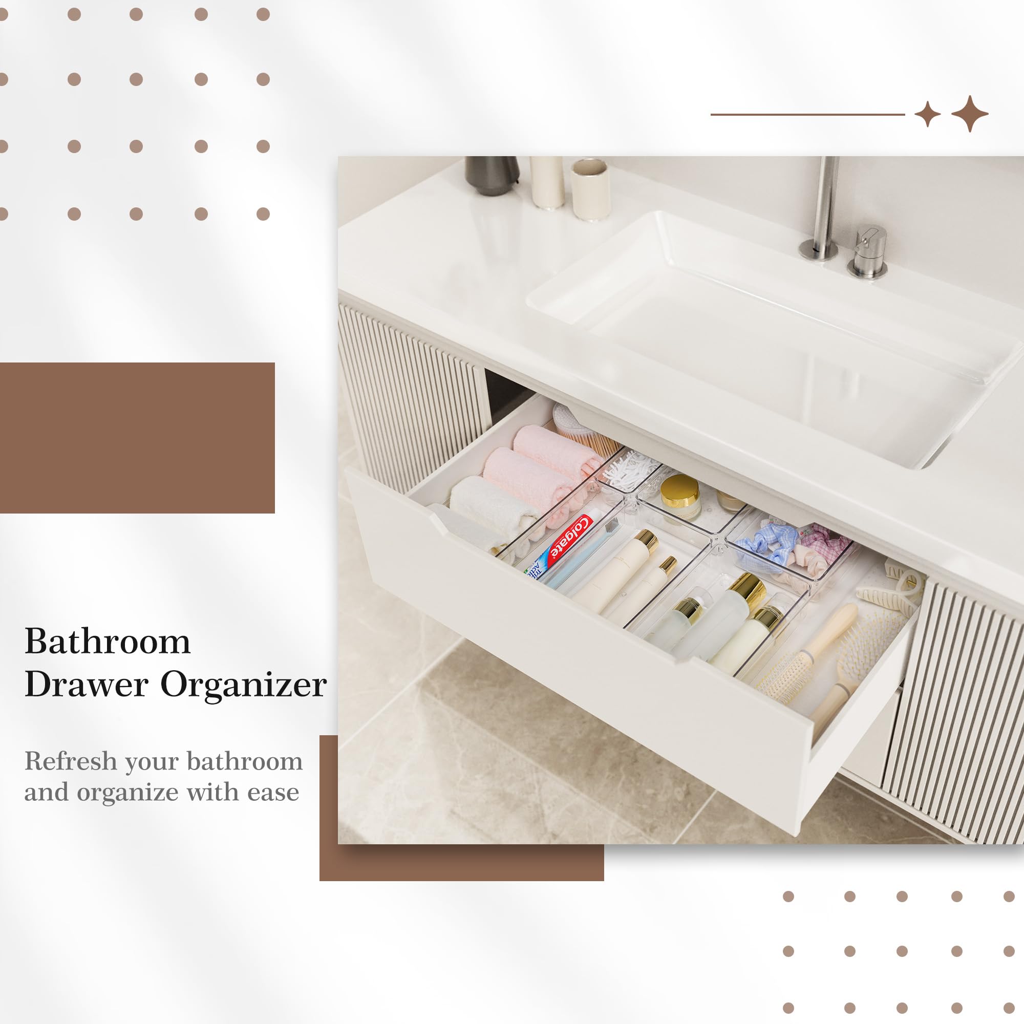 Criusia 14-Piece Clear Plastic Drawer Organizer Set - 5 Large Versatile Storage Trays for Kitchen, Bathroom, Makeup, Utensils, Tools & Office | Non-Slip Drawer Bins for Home Organization & Decluttering