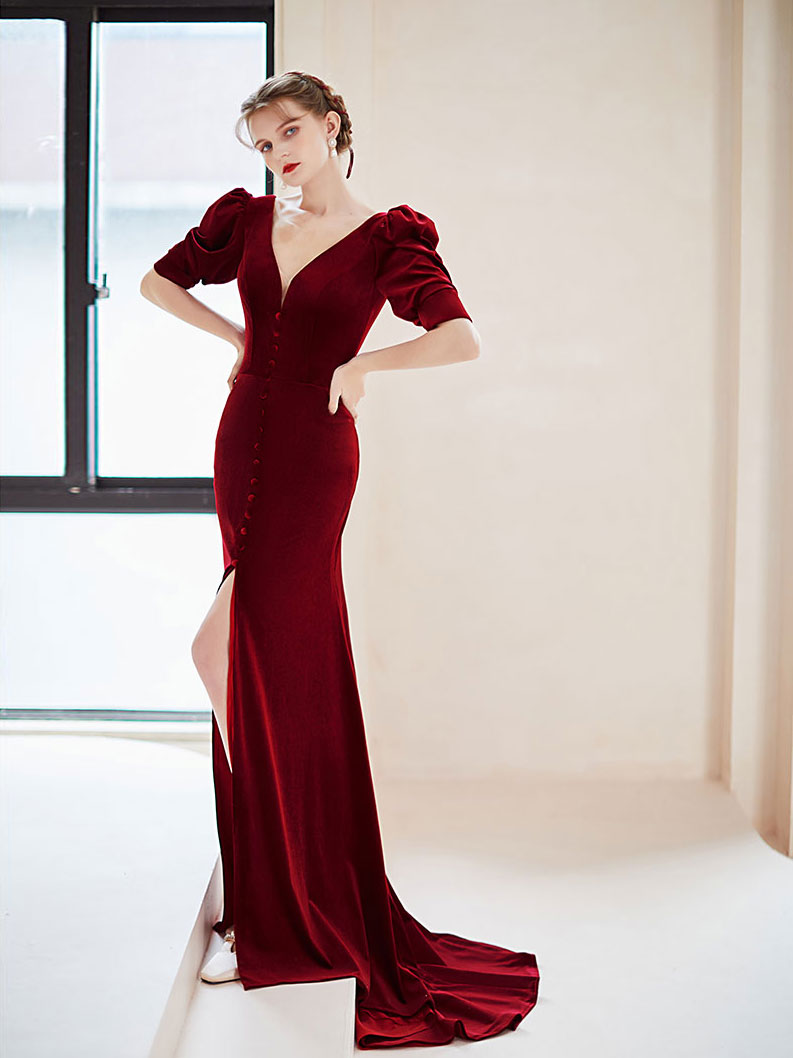 Burgundy Velvet Mermaid Long Prom Dress for Women - Elegant Burgundy Evening Gown for Formal Events, Homecoming, Wedding Guest & Special Occasions