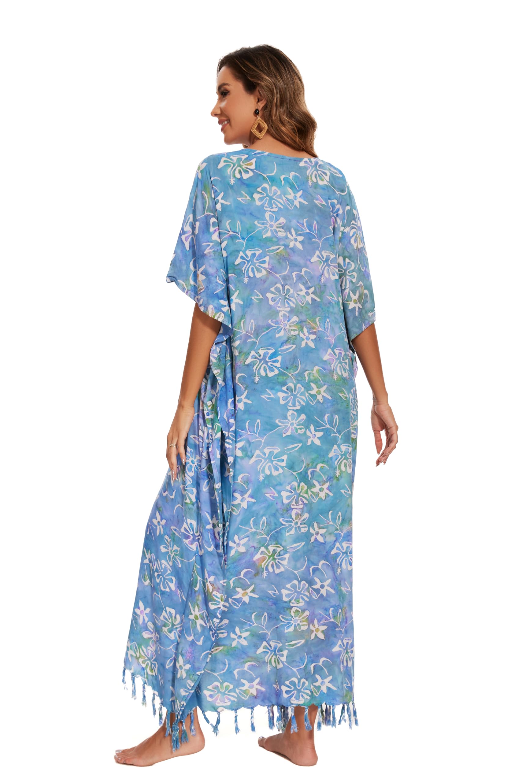 Beautybatik Moss Green Women's Hand Blocked Batik Rayon Caftan - Boho Maxi Dress for Plus Size (XL to 4X) | Perfect for Beach Cover-Up, Summer Loungewear & Vacation Outfits