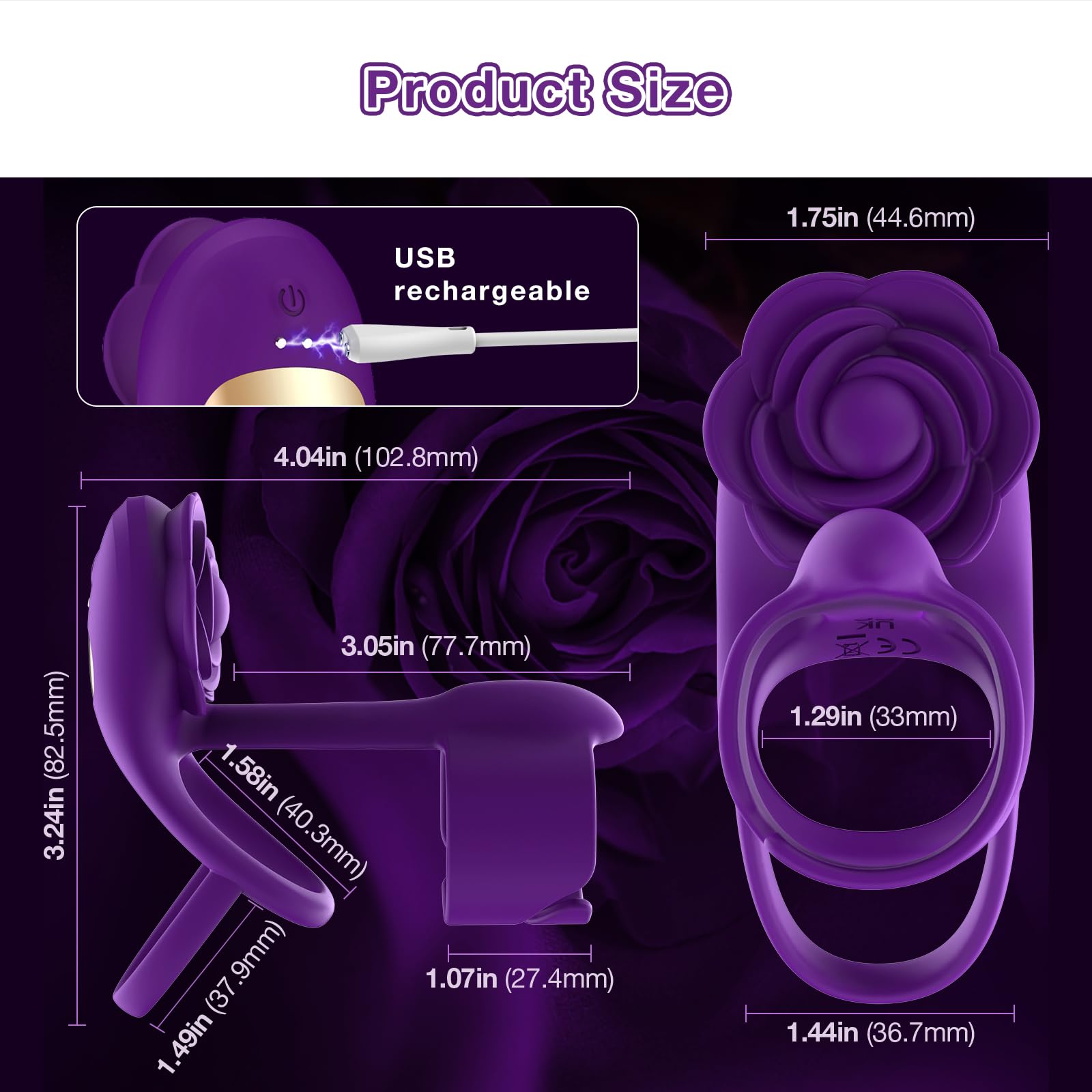 RIDMII 3-in-1 Vibrating Cock Ring for Couples - Remote Control Rose Shaped Clitoral Stimulator with 10 Powerful Vibration Modes | Enhance Intimacy & Spice Up Your Sex Life in Bedroom or Romantic Nights