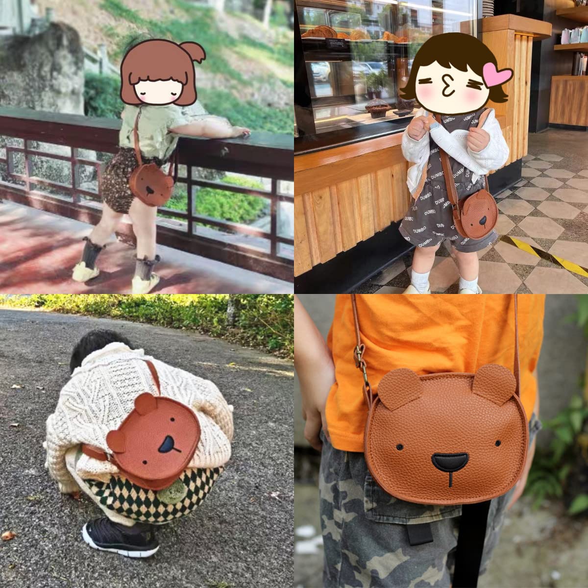 Adorable Cartoon Bear Leather Mini Coin Purse & Crossbody Bag for Toddler Girls and Boys - Perfect for School, Travel, and Daily Use