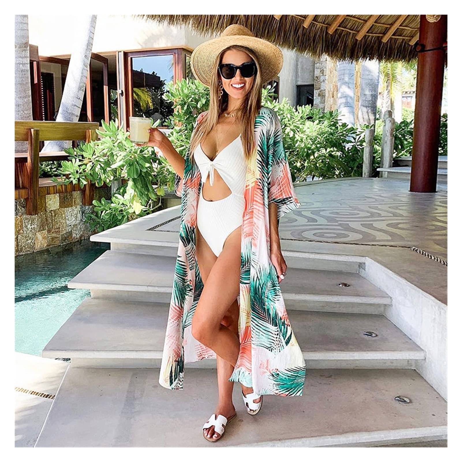 CCBUY Printed Summer Beach Wear Bikini Wrap Dress Tunic Plus Size Women Swimsuit Cover-ups Kimono Cardigan - Flowy One Size Cover Up for Pool, Beach & Vacation (Color A)
