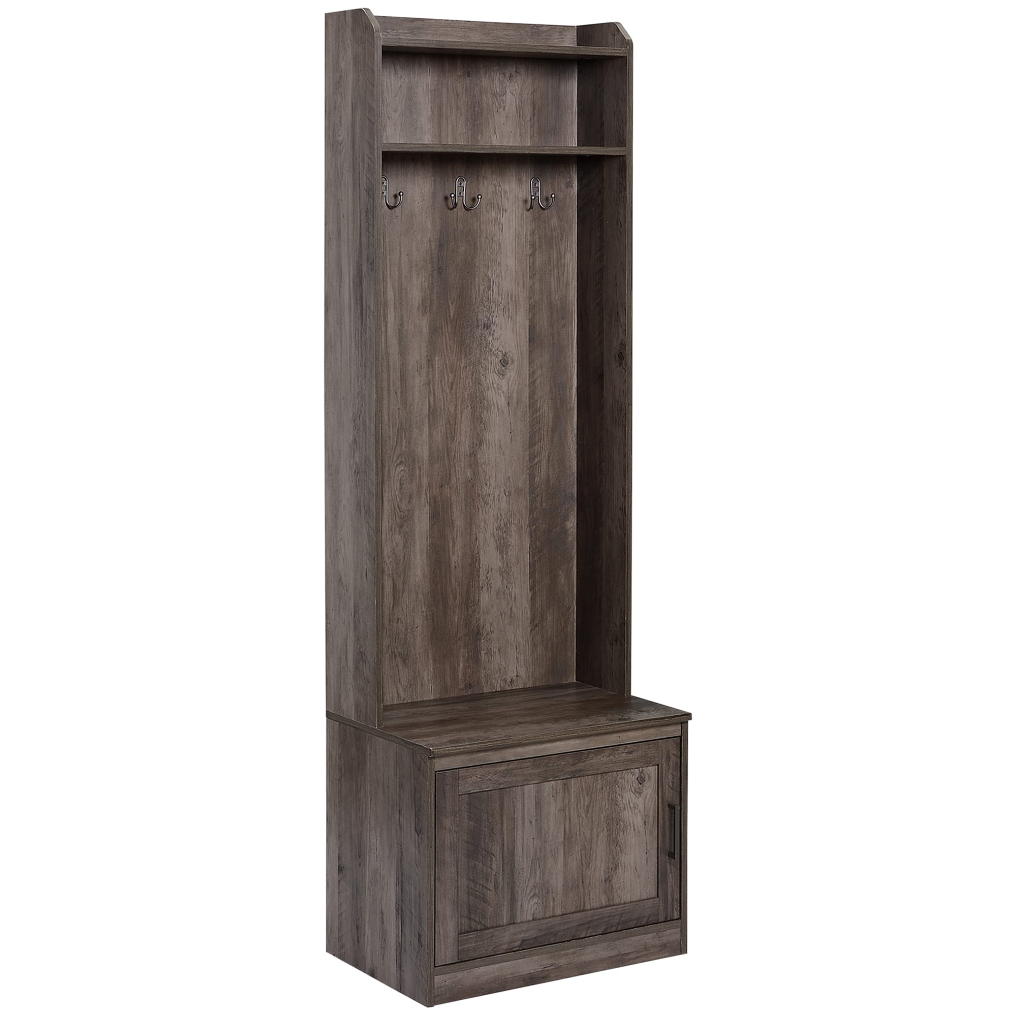 HOMCOM Narrow Hall Tree with Shoe Storage Bench - Rustic Entryway Coat Rack & Storage Shelves for Hallway, Mudroom, Living Room - Brown Wooden Organizer for Coats, Shoes & Home Decor