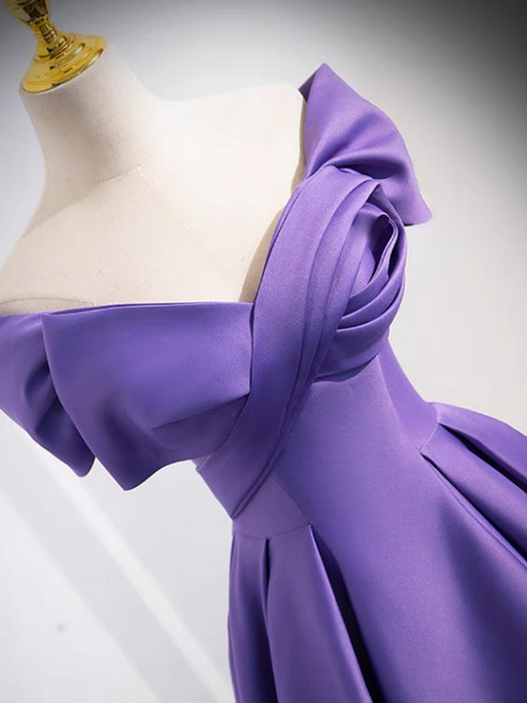 Elegant Off-Shoulder A-Line Satin Purple Long Prom Dress & Evening Gown - Perfect for Homecoming, Formal Events & Special Occasions
