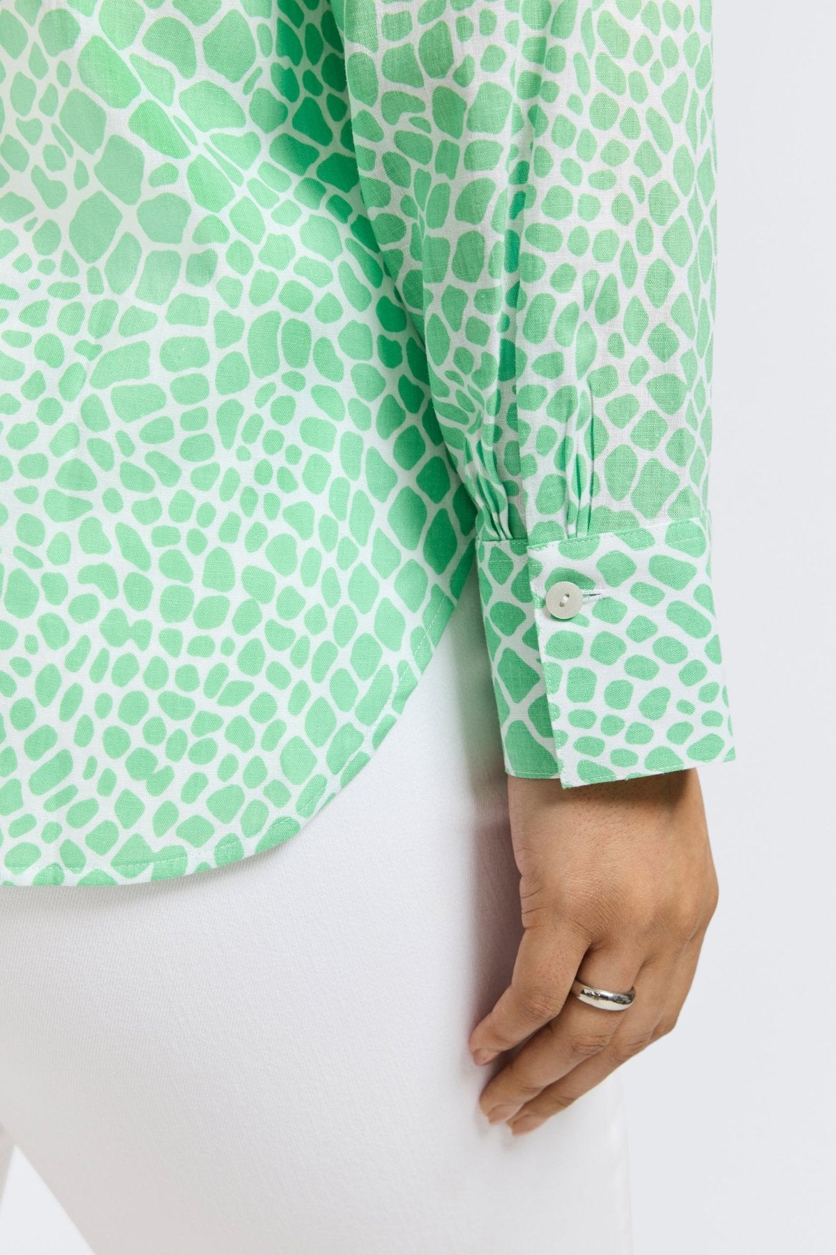Meghan Plus Linen Giraffe Print Long Sleeve Shirt for Women - Casual Comfort Top for Work, Travel & Everyday Wear
