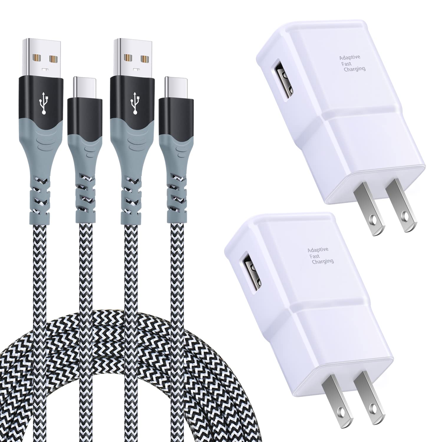 Fast Charging Wall Charger Kit with 10ft USB Type C Cable - Compatible with Samsung Galaxy S25 S24 S23 Ultra A15 A03s S21 S20 S10 S9 & Android Phones (2-Pack, White) | Perfect for Home, Office & Travel Charging