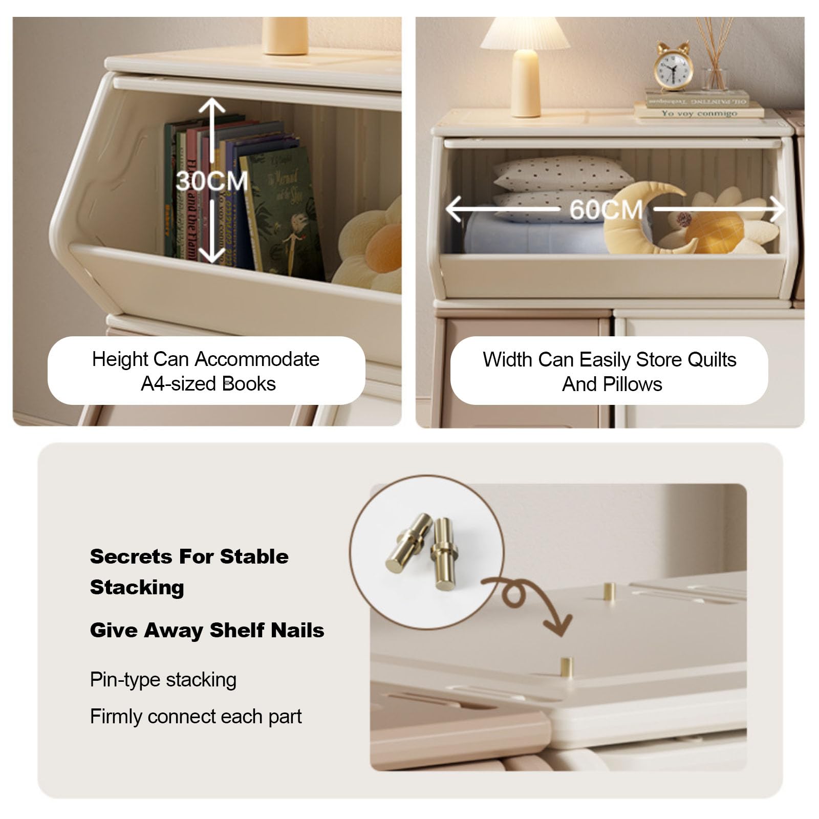 Stackable Plastic Storage Cabinet with Flip-Up Doors - Lightweight Organizer for Home, Office, School & Dorm - Hidden Storage Solution for Bedroom, Coffee Station & Small Spaces