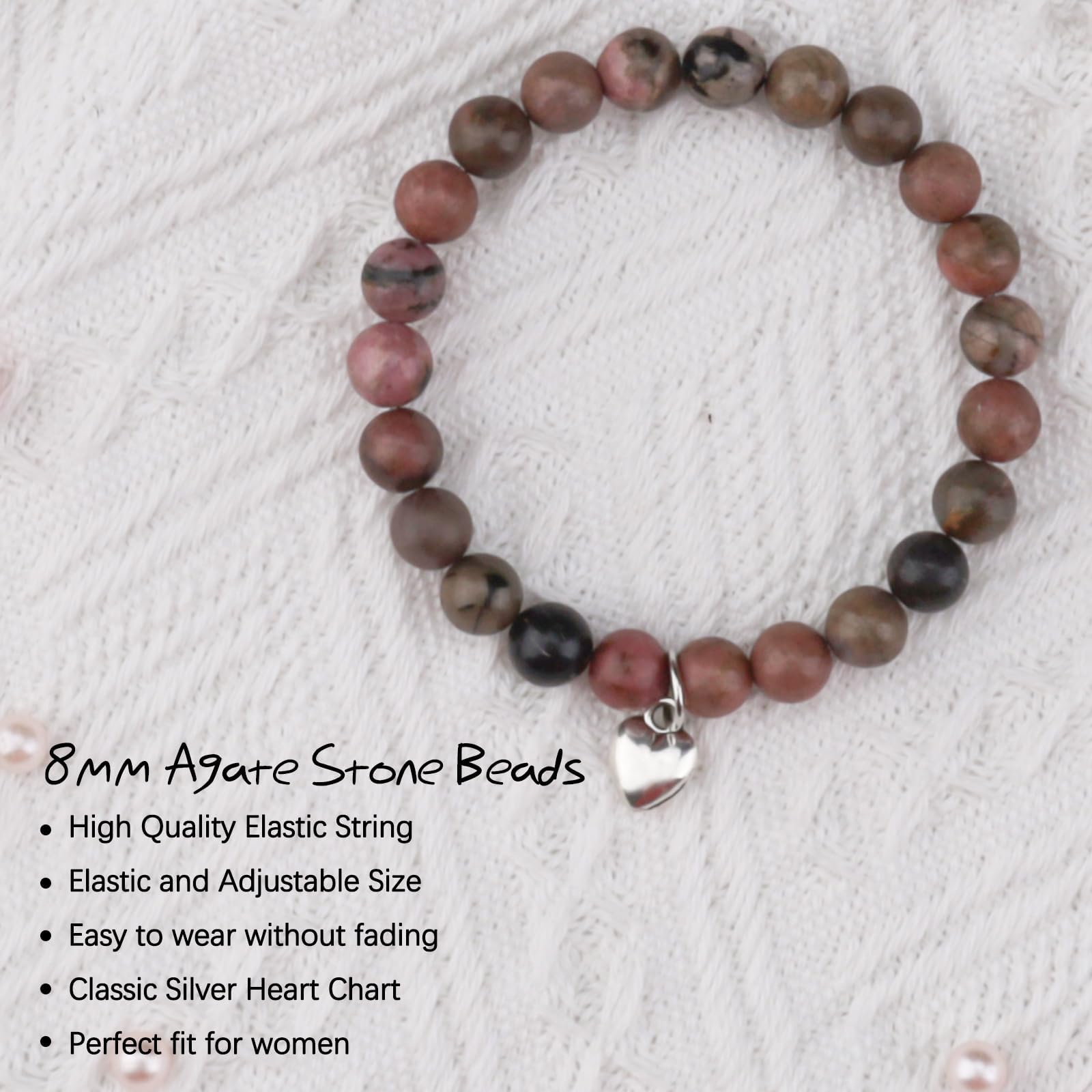 Natural Stone Heart Bracelet - Unique 13th to 80th Birthday Gift for Women | Funny & Meaningful Jewelry for Her, Girlfriend, Mom, Wife, Sister, Teacher | Perfect for Anniversaries, Graduation, Mother's Day & Special Occasions