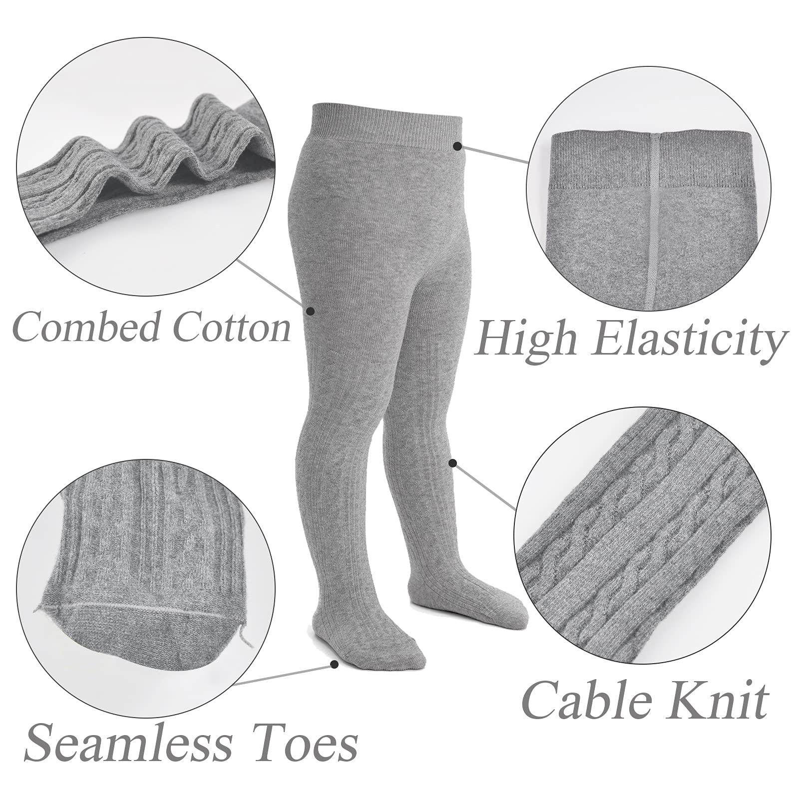 Baby Girl Cable Knit Tights - Soft Cotton Toddler Leggings, Seamless Winter Stockings (3/4/5 Pack) - Warm & Comfortable for Playtime, Daycare & Winter Outfits