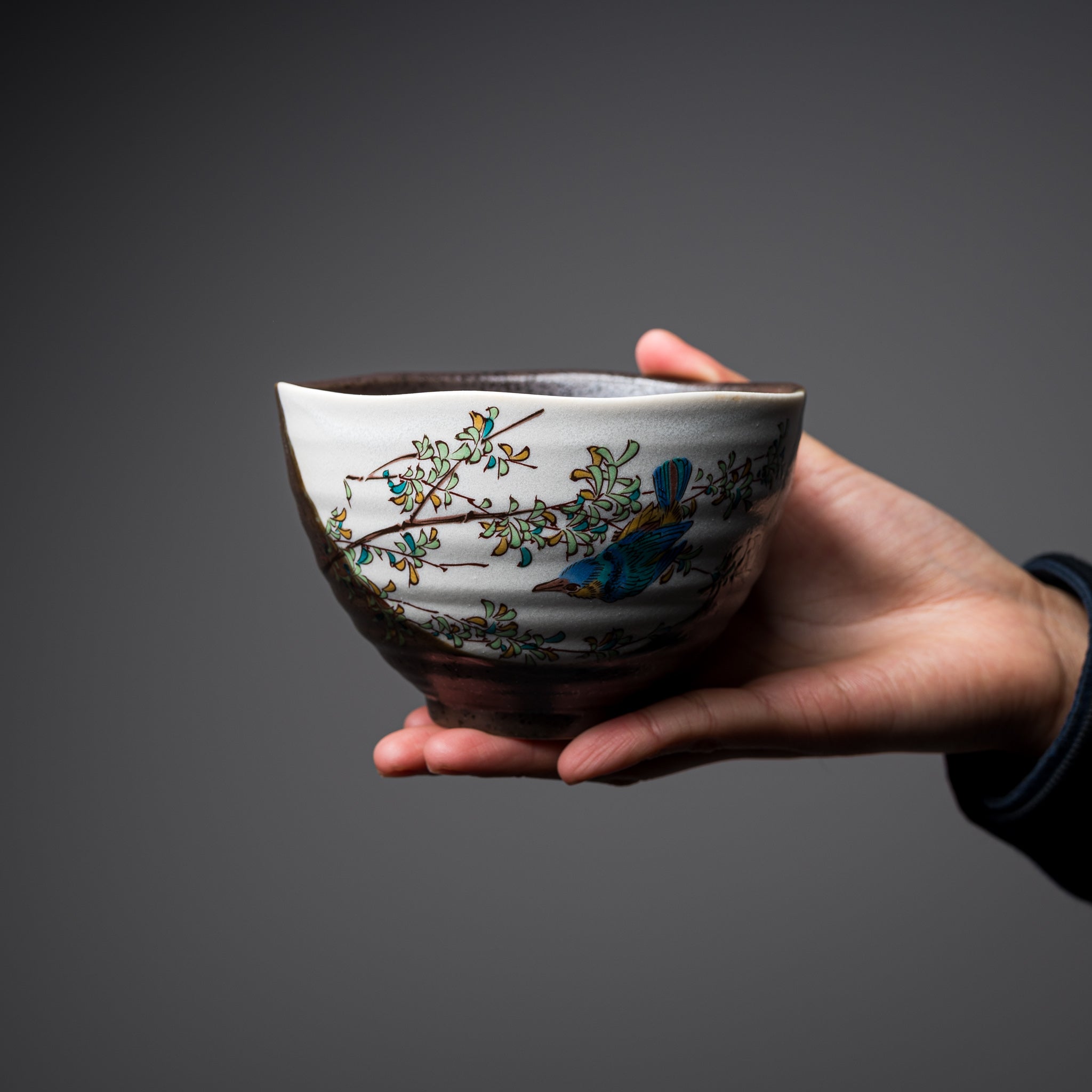 Authentic Japanese Kutani Ware Large Rice Bowl - Lucky Blue Bird Design | Handcrafted Ceramic Bowl for Sushi, Rice & Noodles | Perfect for Asian Dining & Home Decor