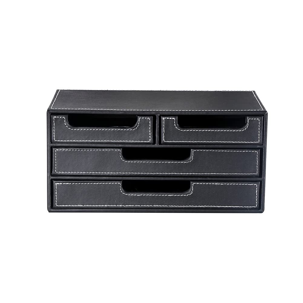 XWWDP Artificial Leather Desk Organizer - Multi-Functional Stationery Storage Drawers Box for Office, Home & School Use - Perfect for Pens, Paper Clips & Small Office Supplies (Black)