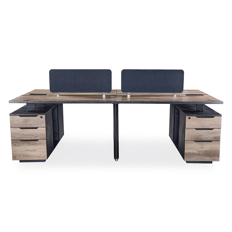 ARTO 4-Person Back-to-Back Workstation with 4 Cabinets - 2.4M Warm Oak & Black Office Desk for Collaborative Workspaces | Perfect for Shared Offices, Coworking Spaces & Team Environments