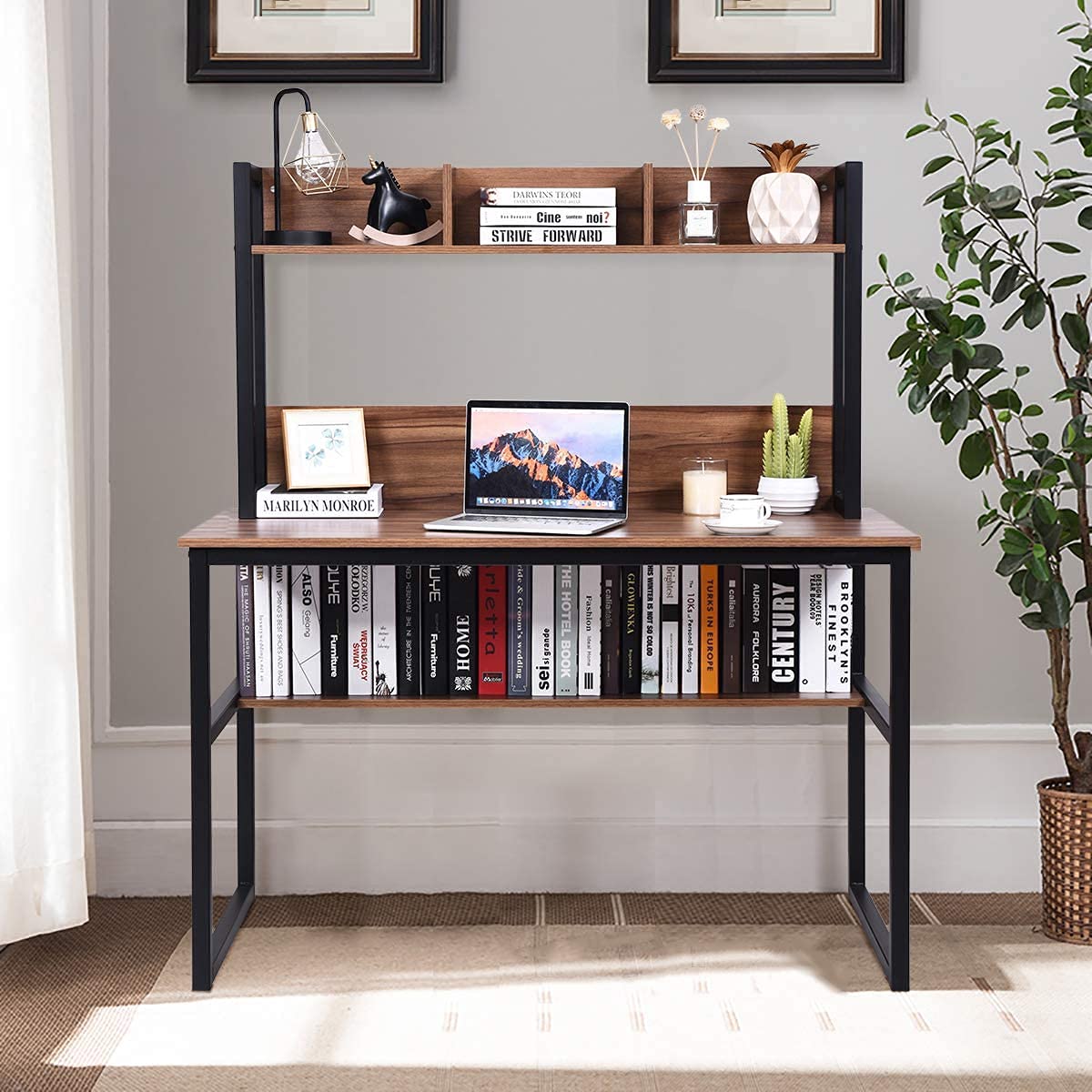 Goplus Modern Computer Desk with Coffee & Black Finish - Home Office Desk for Work, Study, and Gaming - Perfect for Small Spaces & Apartments