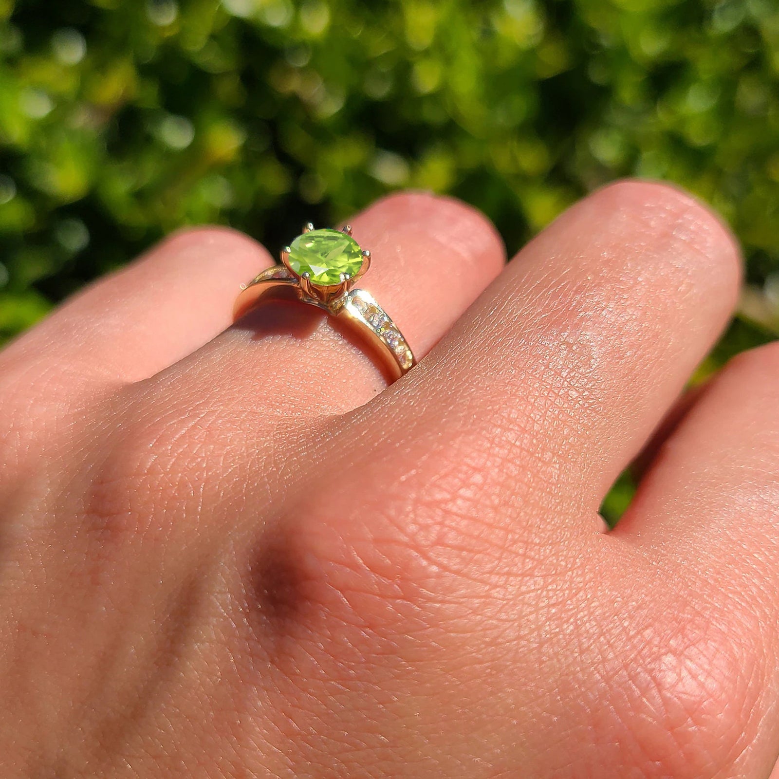 14K Yellow Gold Round Peridot & CZ Cathedral Engagement Ring for Women - Elegant Wedding Band, Anniversary Gift, Bridal Jewelry for Special Occasions