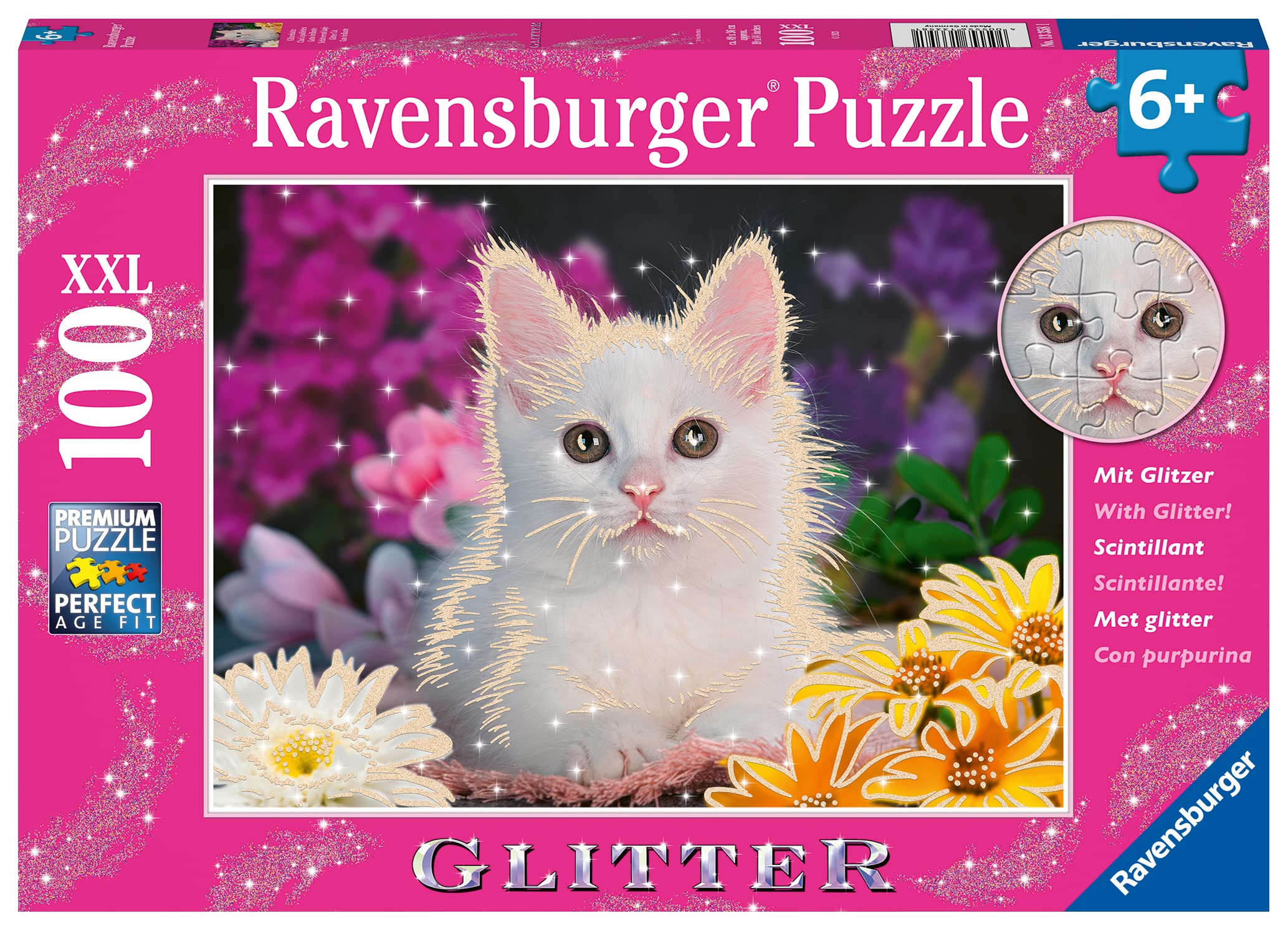 Ravensburger Glitter Cat 100-Piece XXL Jigsaw Puzzle for Kids Ages 6+ | Premium Quality, Extra-Thick & Durable Cardboard | Animal Puzzle for Family Game Night & Birthday Gifts (13358)