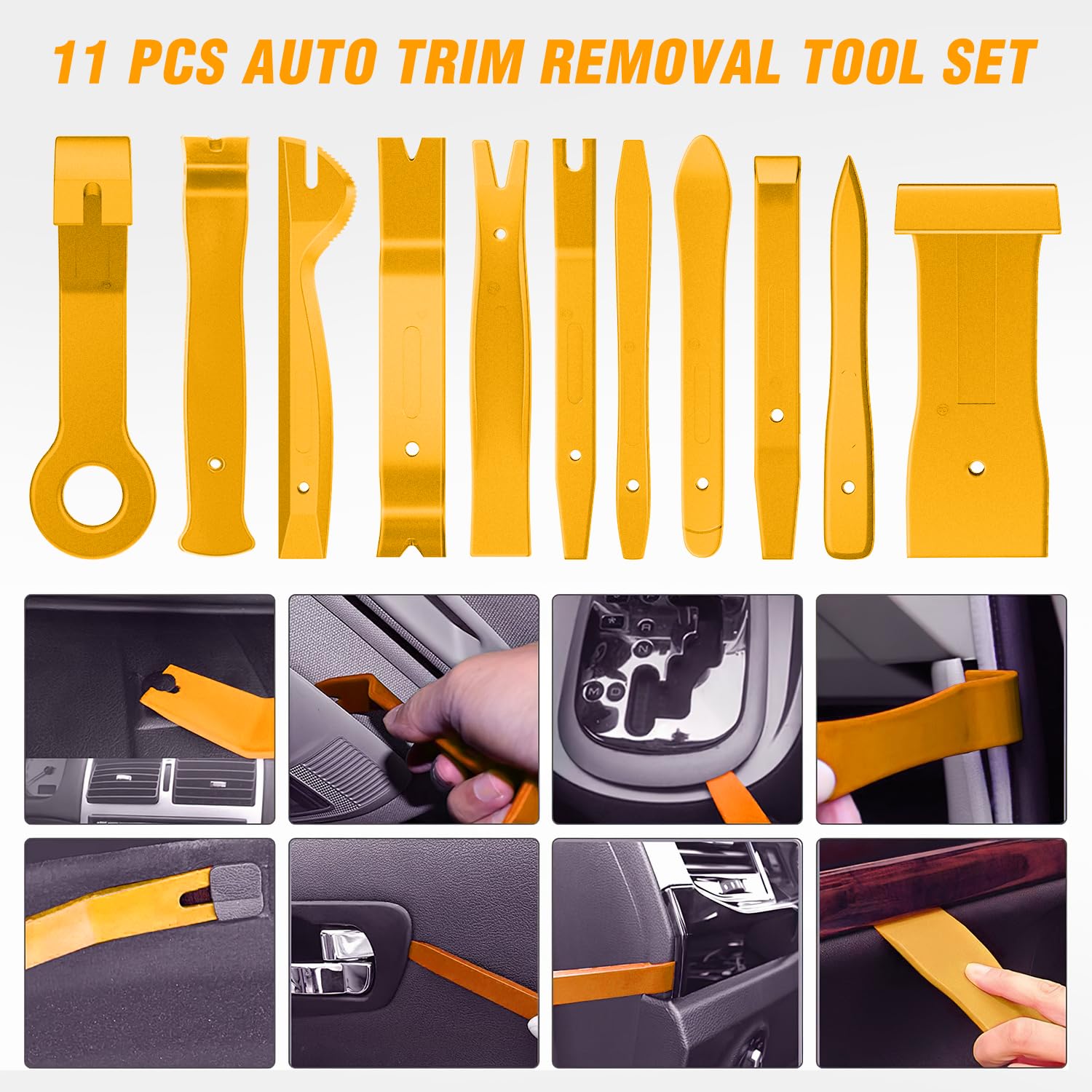 GOOACC 11PCS Auto Trim Removal Tool Kit - No Scratch Car Audio Dash & Window Molding Fastener Remover Set (Yellow) - Perfect for Car Stereo Installation, Interior Detailing & DIY Auto Repair