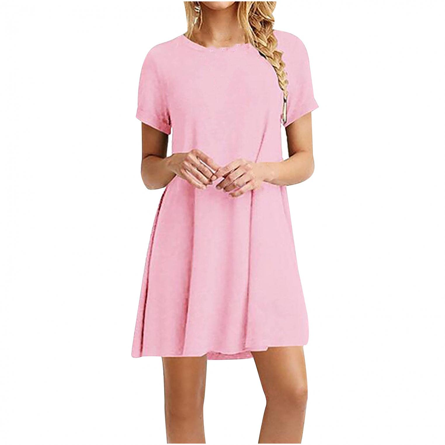 Women's Floral Print Round Neck Short Sleeve Midi Tunic Dress - Casual Pencil Dress for Office, Date Night & Summer Outfits