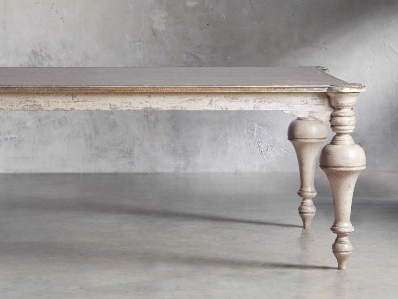 Hand Carved Solid Wood Rectangle Dining Table - Indian Style White Farmhouse Dining Table for Kitchen, Dining Room & Home Decor