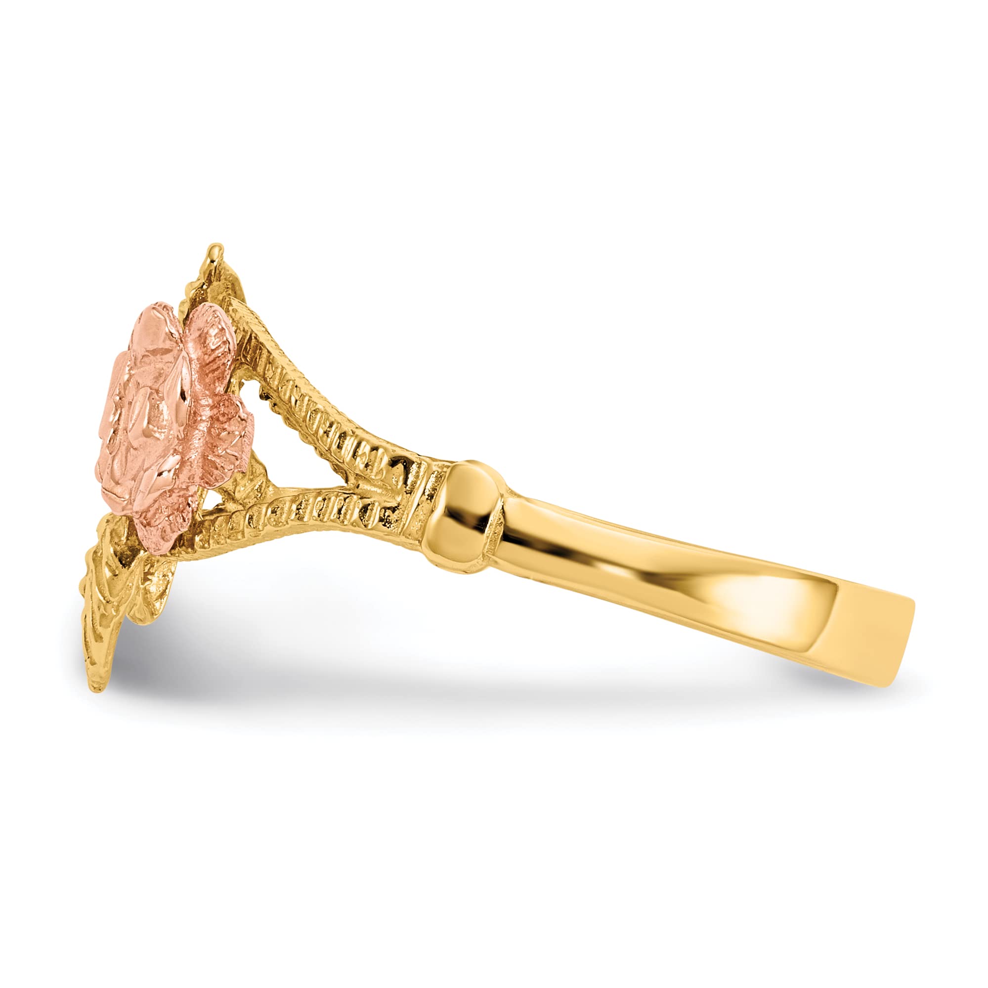 14K Two-Tone Gold Diamond-Cut Rose Ring for Women - Size 6.0 - Elegant Gift for Valentine's Day, Anniversary & Special Occasions