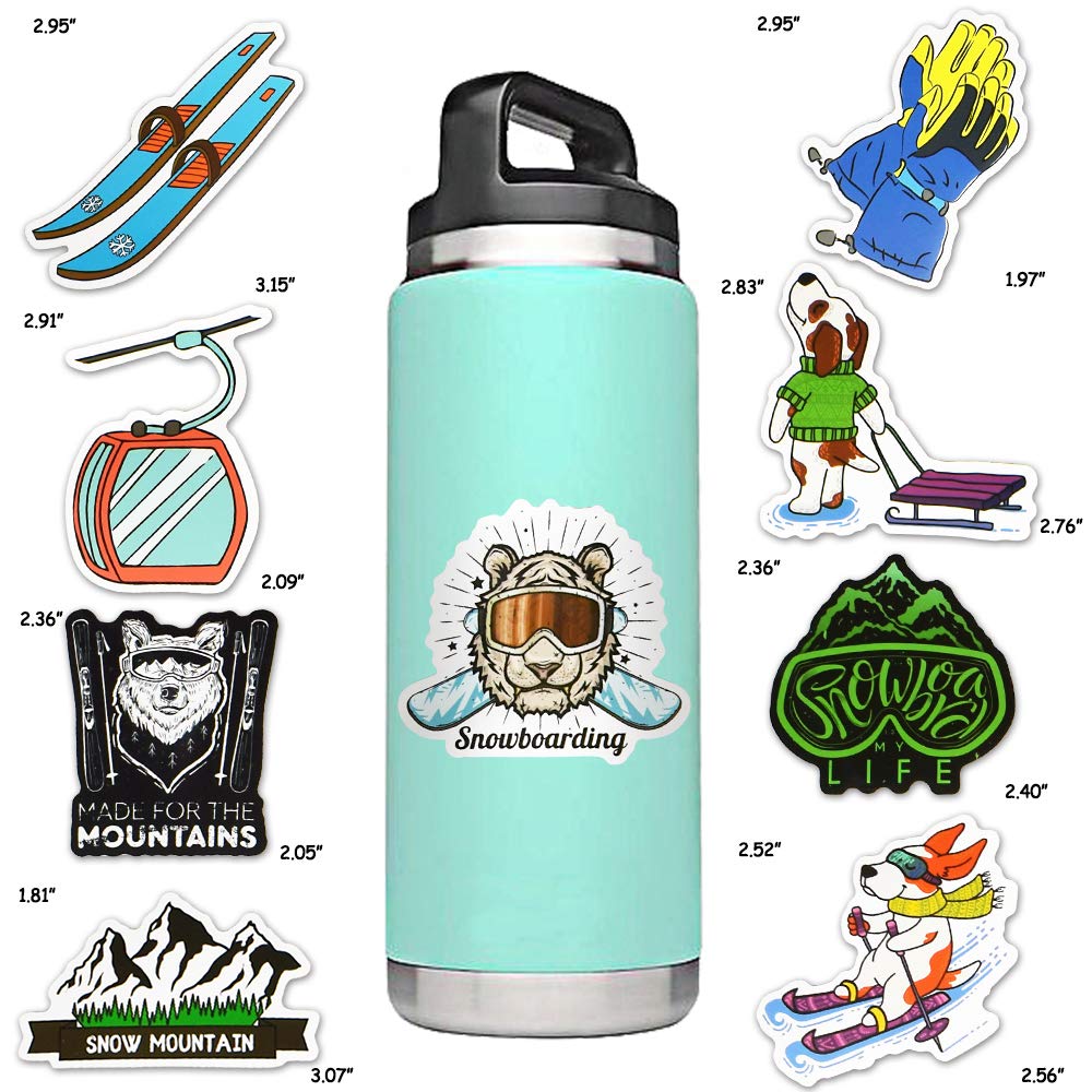 50 Pcs Waterproof Ski Stickers - Decals for Kindle, Kids Ski Helmets, Water Bottles, Scrapbooks, Laptops & Books | Perfect for Winter Sports, School Supplies & DIY Craft Projects