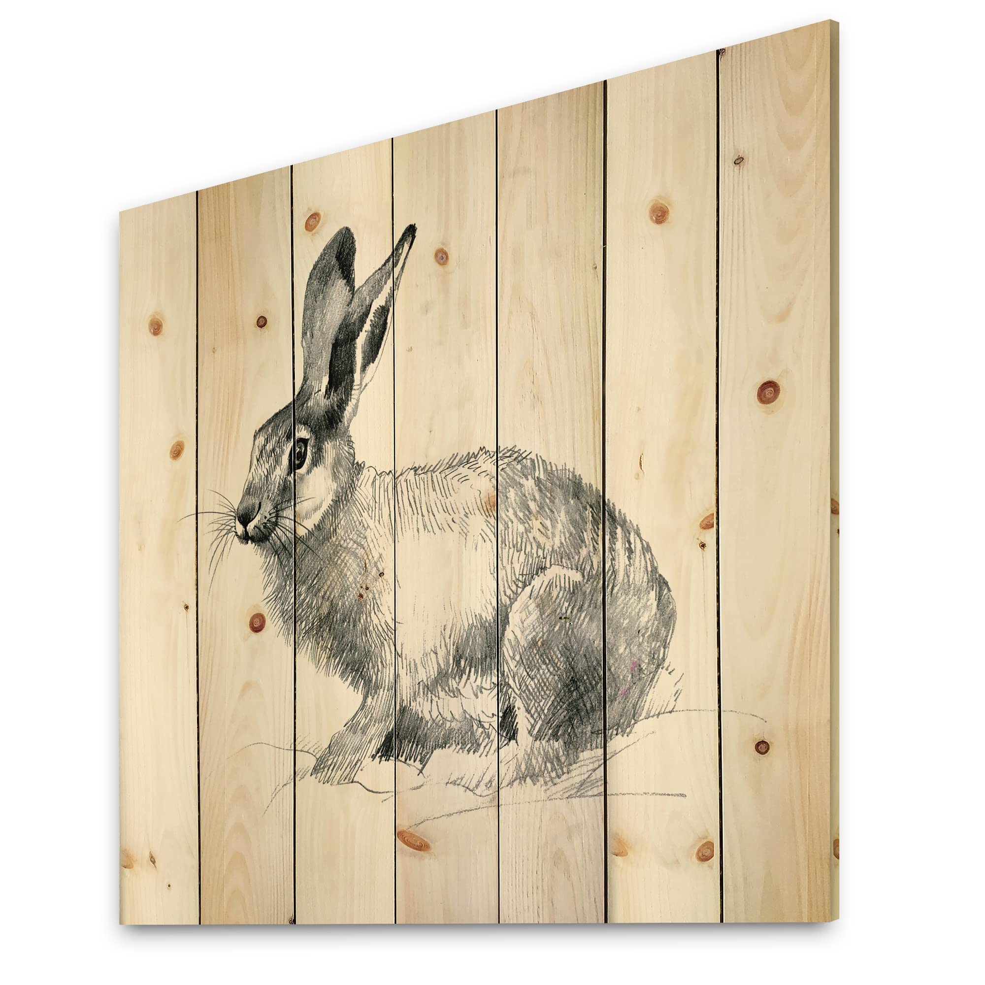 DesignQ Monochrome Rabbit Portrait - Farmhouse Wood Wall Decor, Grey Wood Wall Art, Large Animal Wall Panels Printed on Natural Pine Wood - Perfect for Living Room, Bedroom & Farmhouse Decor