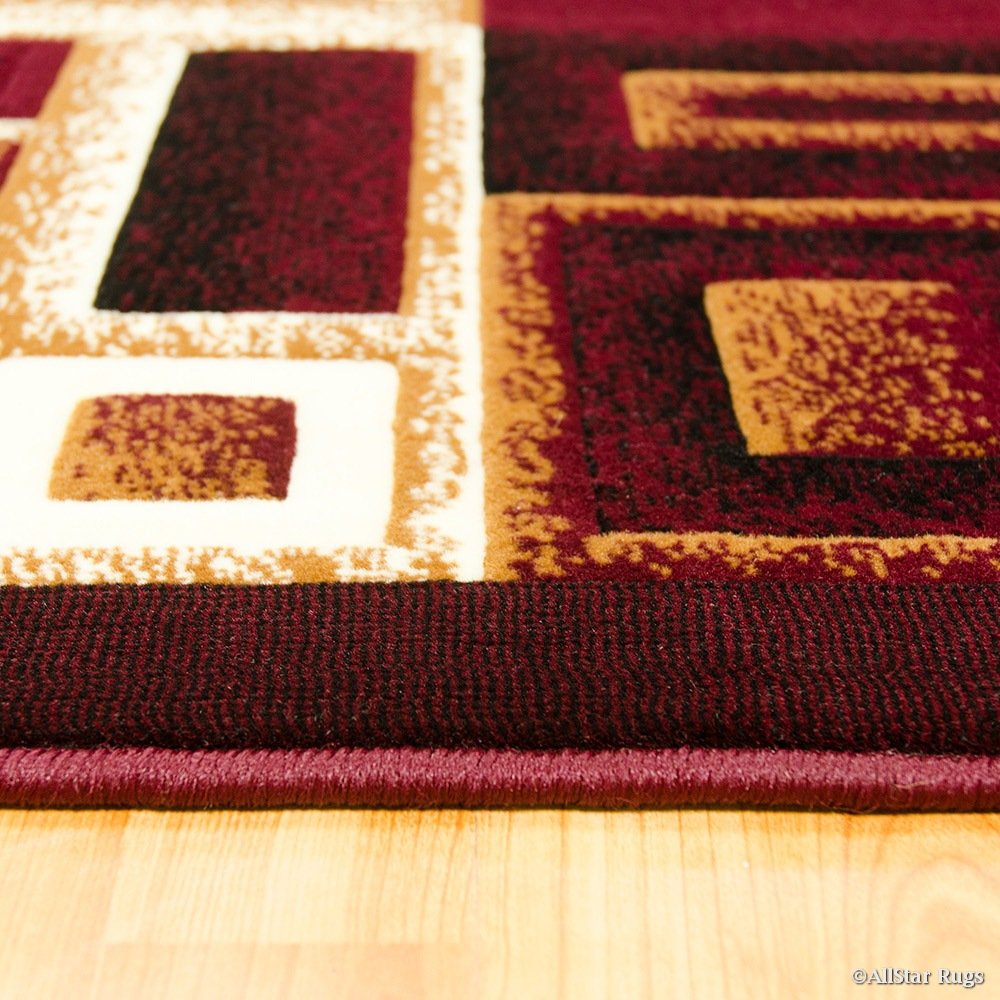 Allstar 8x10 Modern Burgundy & Mocha Machine-Woven Geometric Area Rug - Ivory & Espresso Contemporary Design (7'9