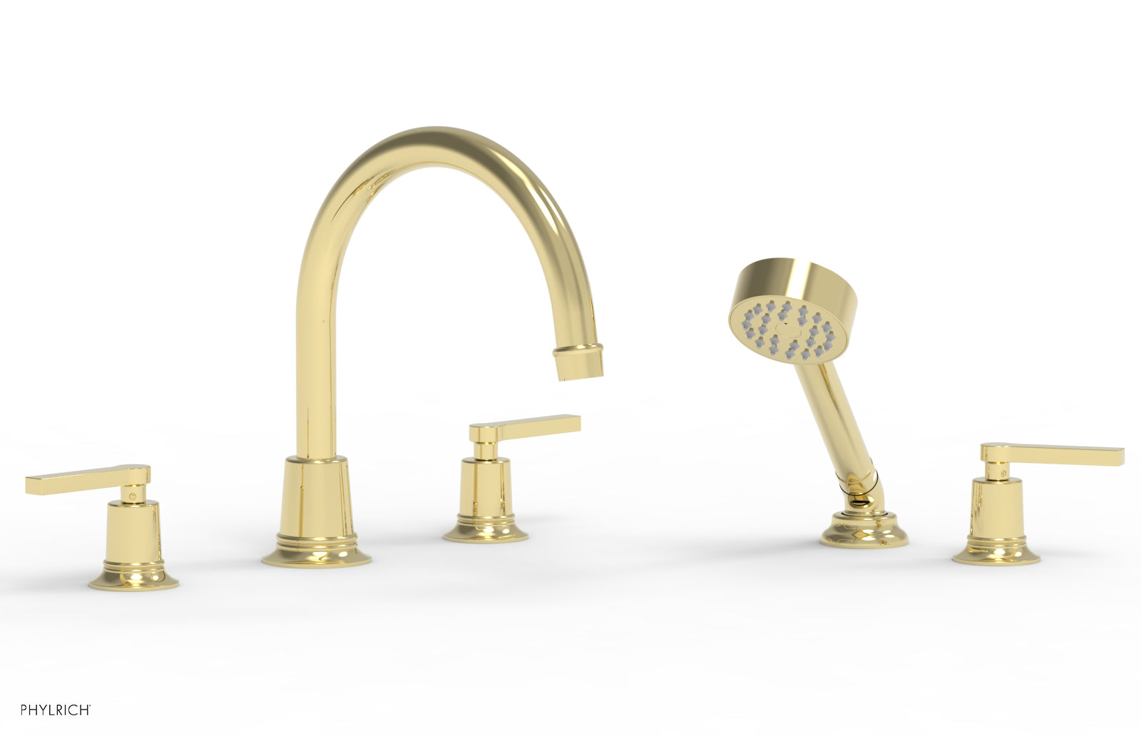 HEX MODERN Deck Mount Tub Faucet Set with Hand Shower and Lever Handles - Model 501 51 - Perfect for Bathroom Renovation and Spa-Like Shower Experience