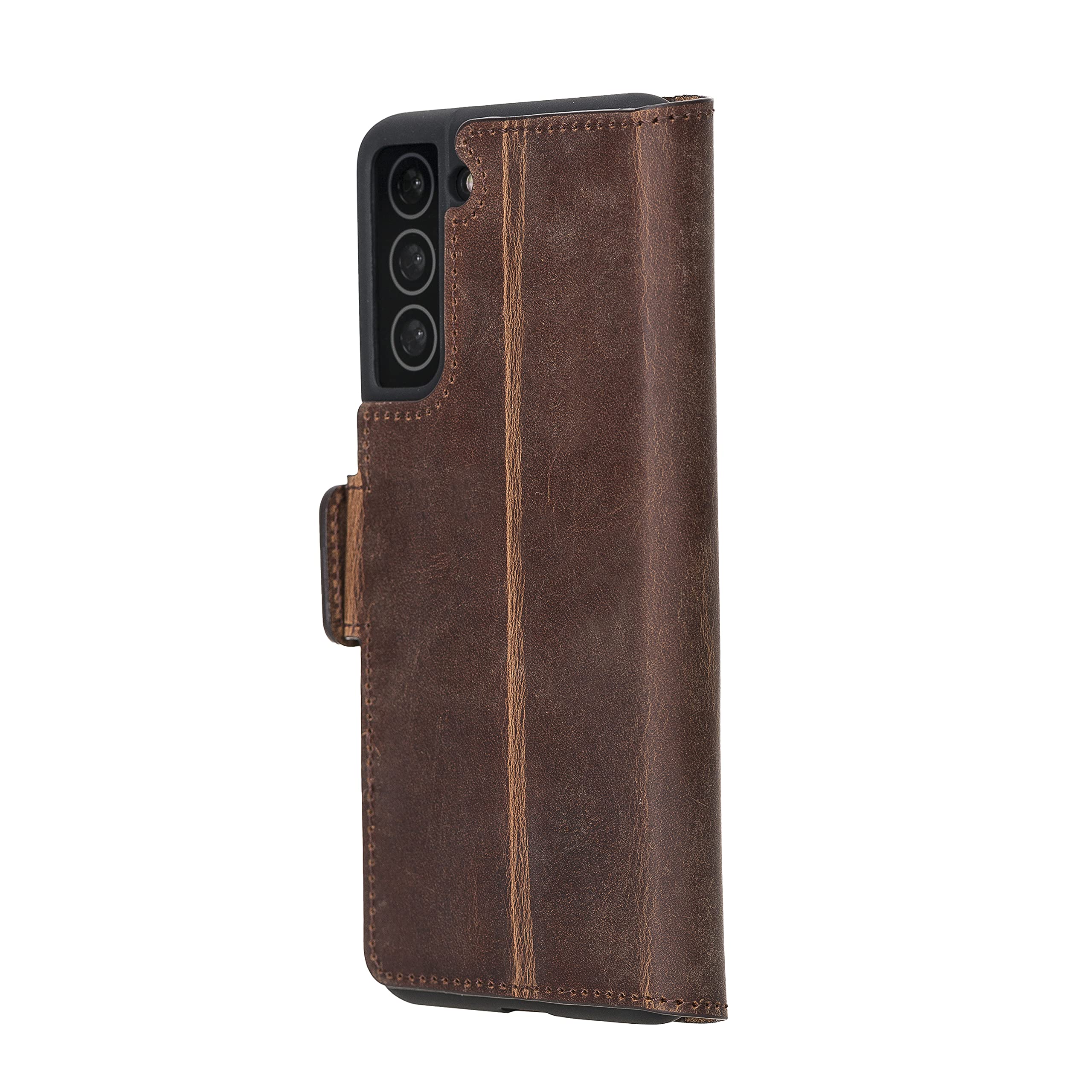 Premium Full Grain Leather Samsung Galaxy S21 Wallet Case - Magnetic Flip Cover with Card Holder & Kickstand | Slim Protective Folio Phone Case for Men & Women | Perfect for Work, Travel & Everyday Use (Antique Brown)