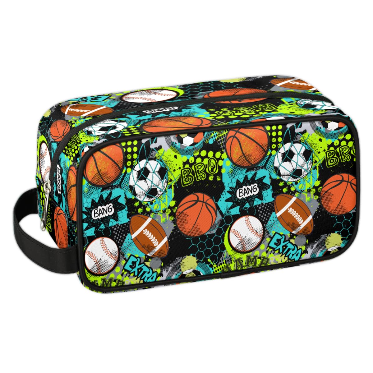 Basketball & Baseball Themed Waterproof Hanging Toiletry Bag for Men & Boys - Large Capacity Travel Dopp Kit for Shaving, Sports & Shower - Perfect for Gym, Camping & Vacation Essentials