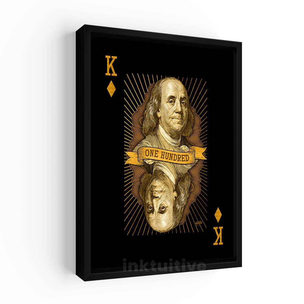 Inktuitive King Benjamin Money Motivational Canvas Wall Art - 100 Dollar Bill Inspirational Decor for Bedroom, Living Room & Office - 40x30 Inches Black Framed Poster | Perfect for Home Decor, Office Motivation & Gift Ideas