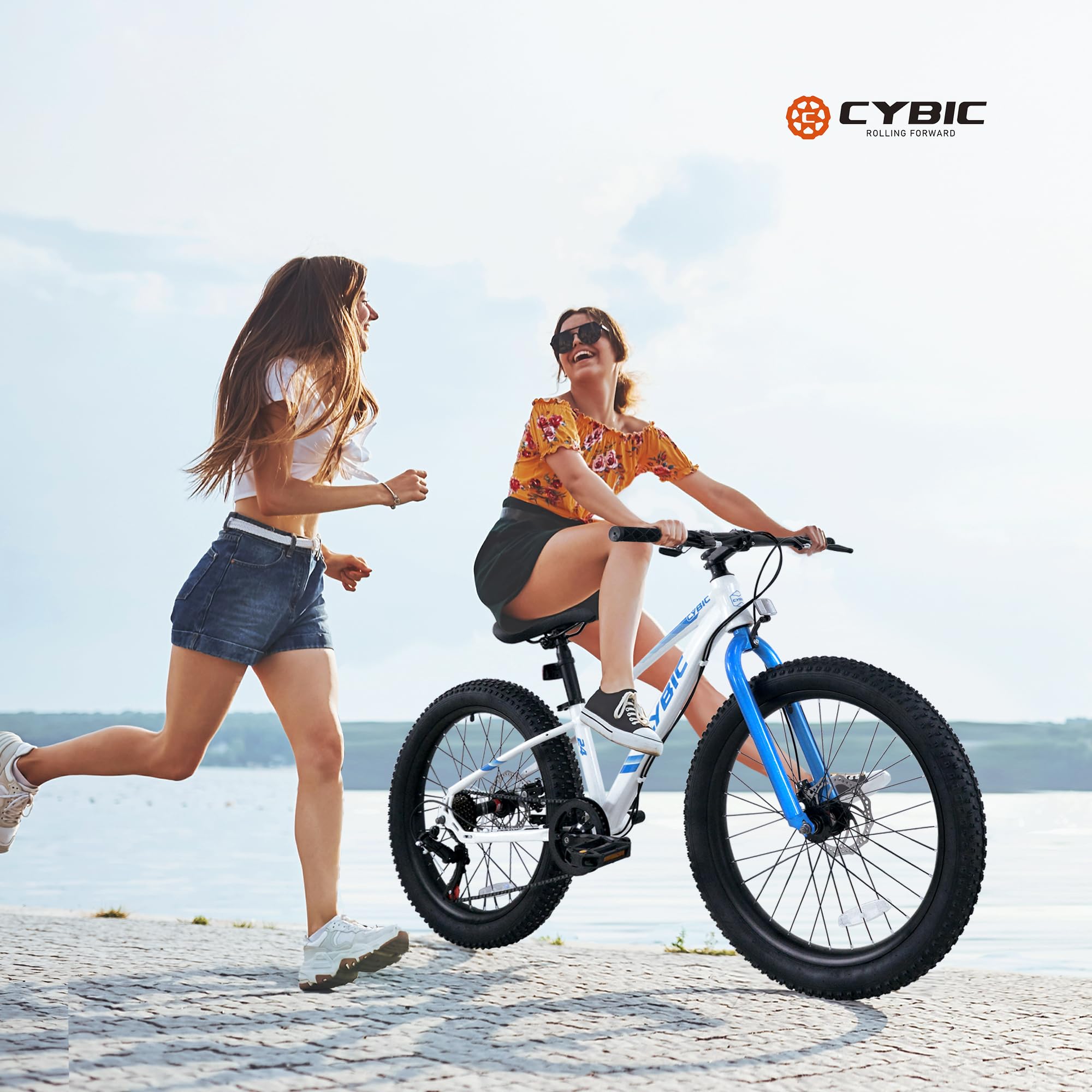 24 Inch Fat Tire Mountain Bike - 7 Speed High Carbon Steel Frame with Double Disc Brakes - Perfect for Off-Road Trails, Snow & Beach Riding