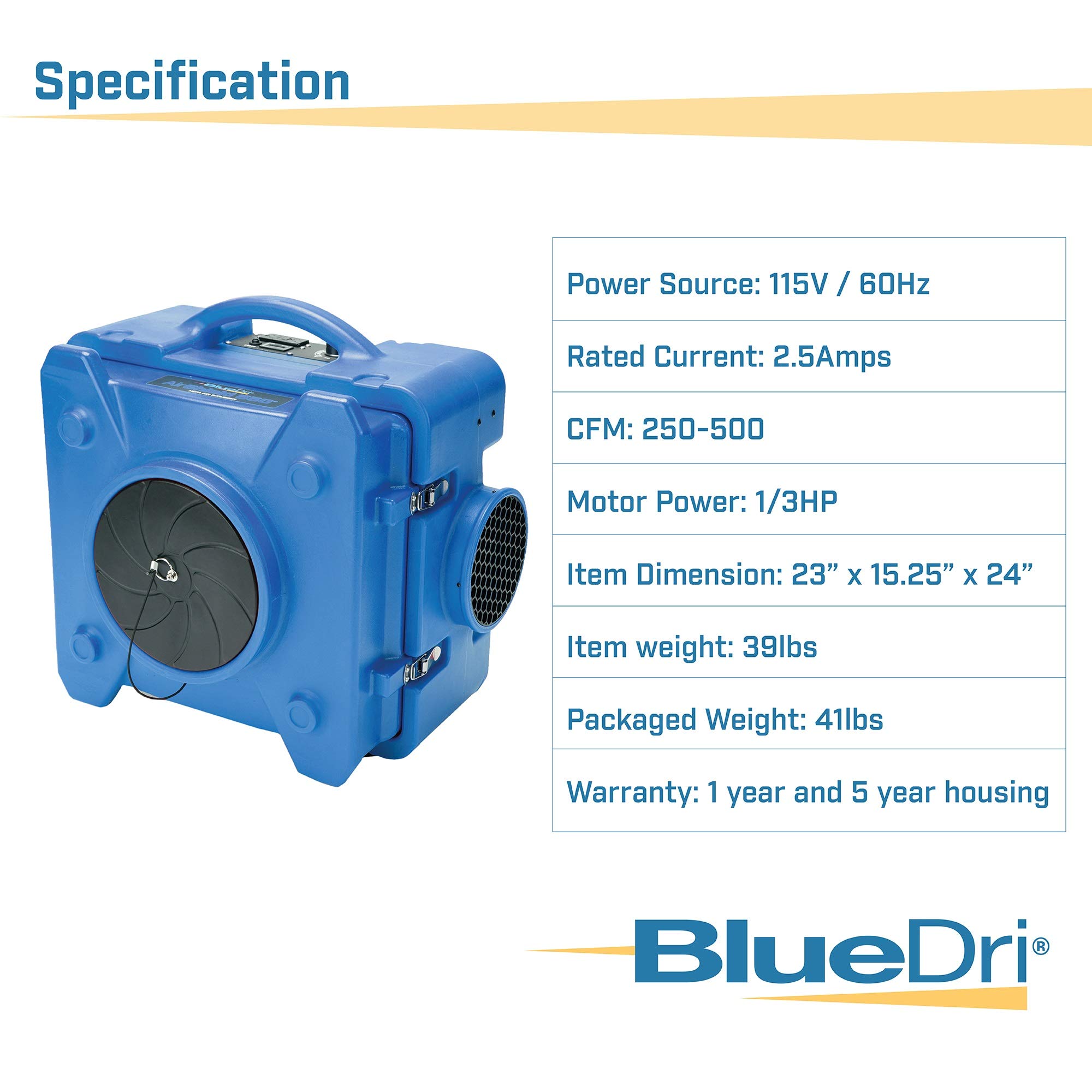 BlueDri BD-AS-550-RD Commercial HEPA Air Scrubber - Negative Air Machine for Water Damage Restoration, Mold Remediation & Air Purification | Ideal for Construction Sites, Fire Restoration & Industrial Cleaning (Red)