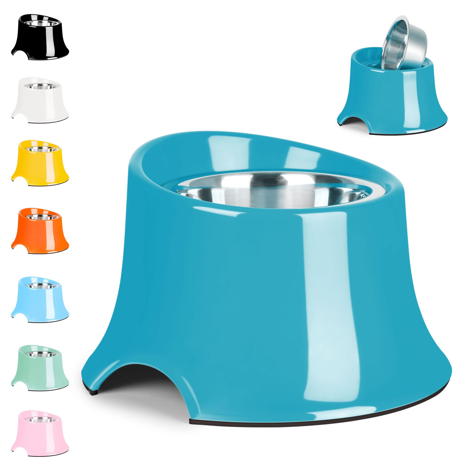Stainless Steel Elevated Dog Bowls - Non-Slip, High Capacity (2 Cup) Pet Food Bowls for Medium Dogs | Prevents Vertebrae Disease | Perfect for Indoor/Outdoor Feeding - Grass Blue Design