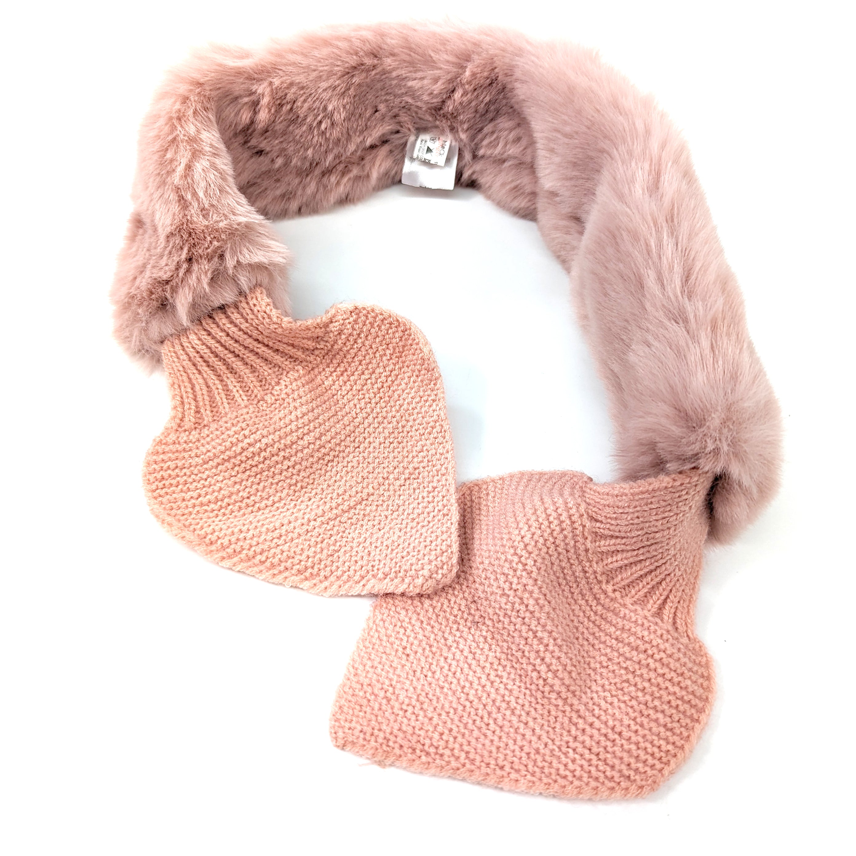 Bela Bela Knitted Tie Faux Fur Collar - Soft Dusky Pink Winter Fashion Accessory for Women | Perfect for Sweaters, Coats & Holiday Outfits