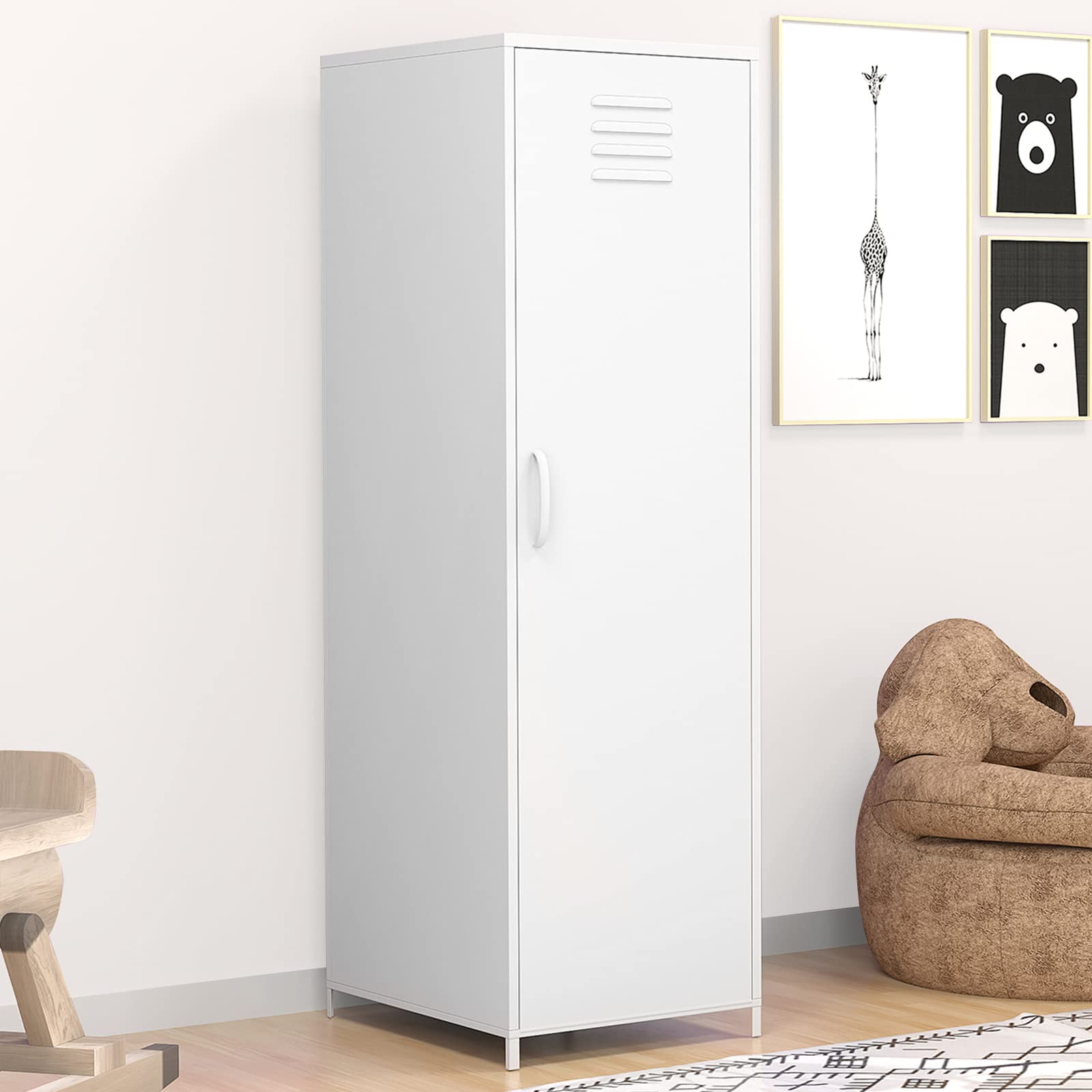 Steel Locker Cabinet with Hanging Rod & Shelves - White Metal Storage Locker for Bedroom, School & Classroom - Perfect for Organizing Toys, Clothes & Accessories