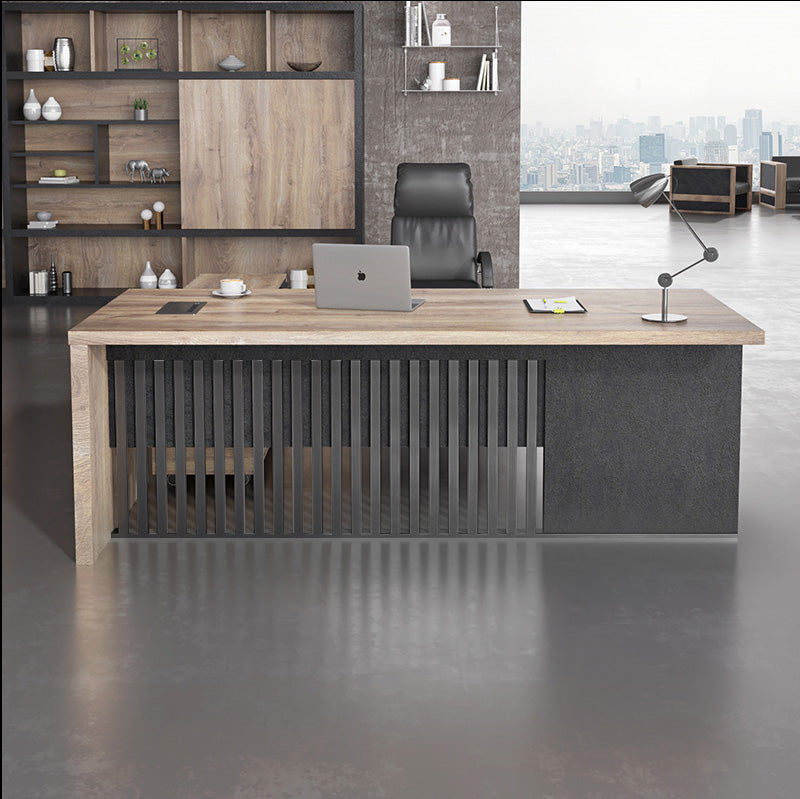 AFTAN BLACK HAWK Limited Edition Executive Desk with Pedestal & Right Mobile Return - 180cm Warm Oak & Black Finish - Perfect for Home Office & Professional Workspaces