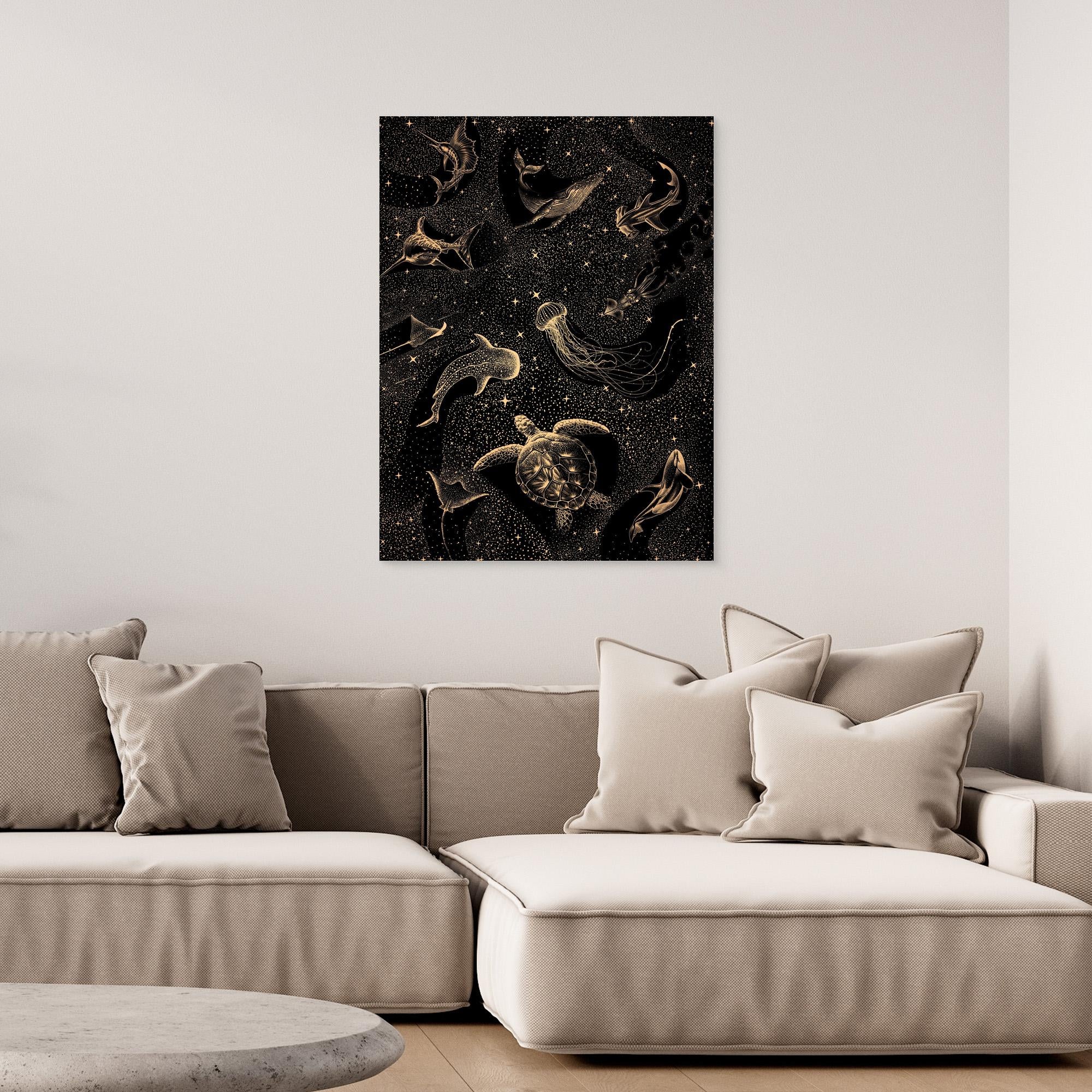 Cosmic Ocean Dark Gold Canvas Print by Alirıza Çakir - Stunning Wall Art for Living Room, Bedroom & Office Decor