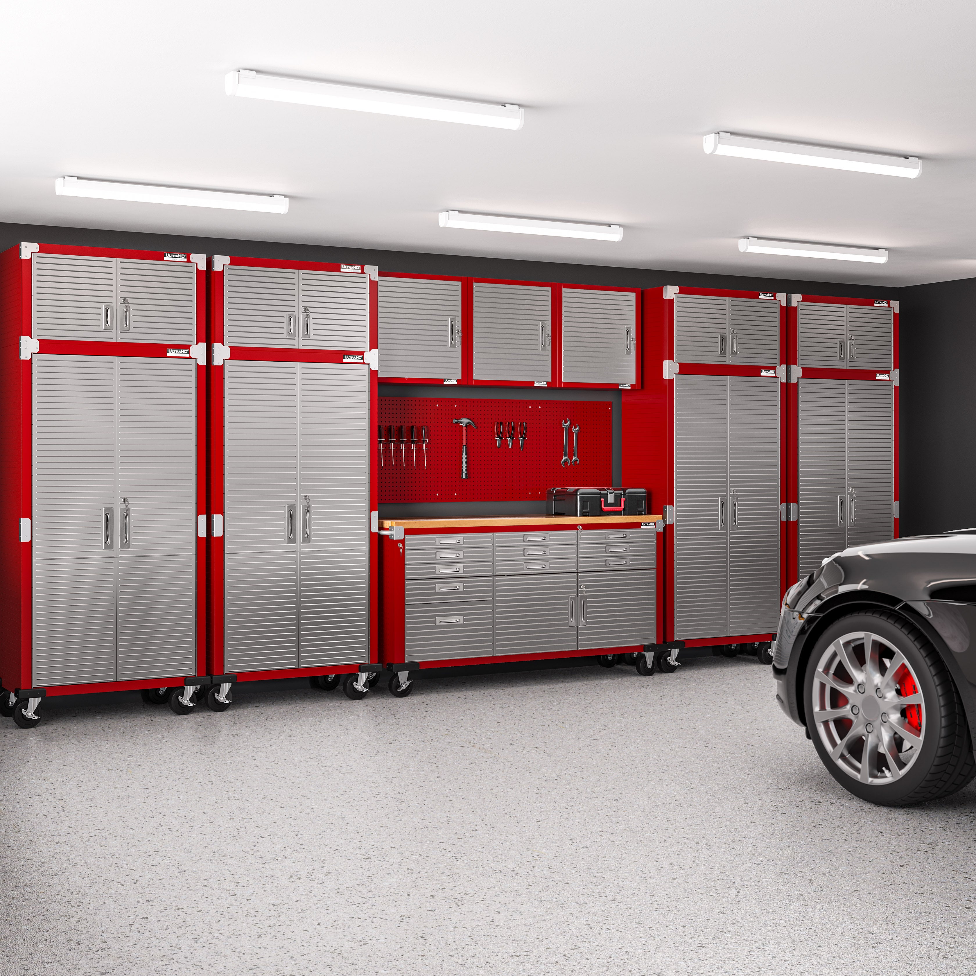 UltraHD® Rolling Storage Cabinet - 3-Tier Mobile Organizer with Wheels, Red - Perfect for Office, Home, or Garage Organization