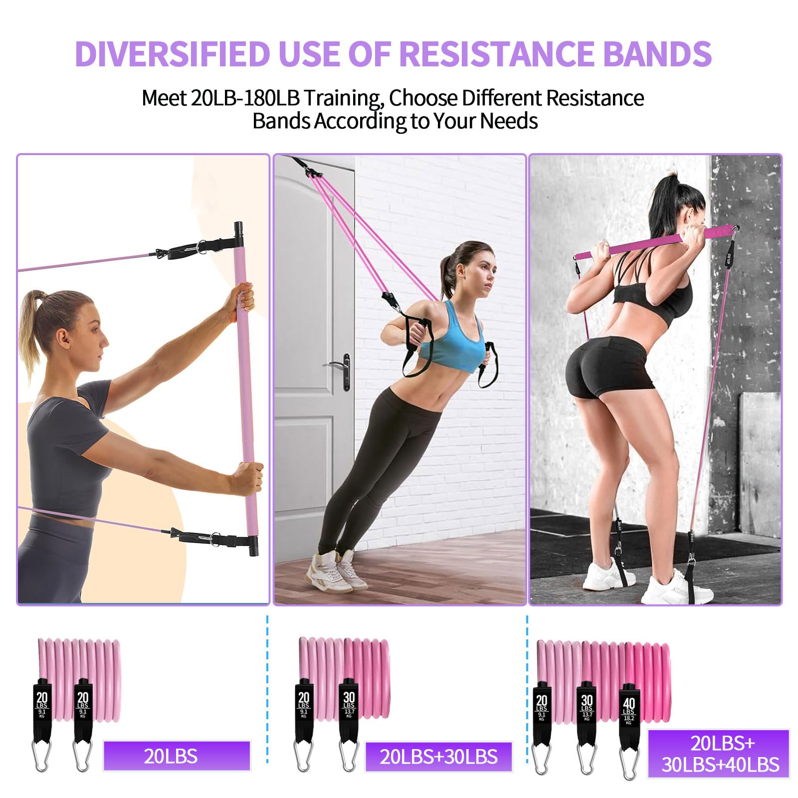 Pilates Bar Kit with 6 Resistance Bands - Yoga Exercise Bar & Ab Roller - Portable Home Gym Equipment for Women & Men - Leg, Hip, Waist & Arm Workout - Perfect for Home Fitness, Yoga Studio & Travel Workouts